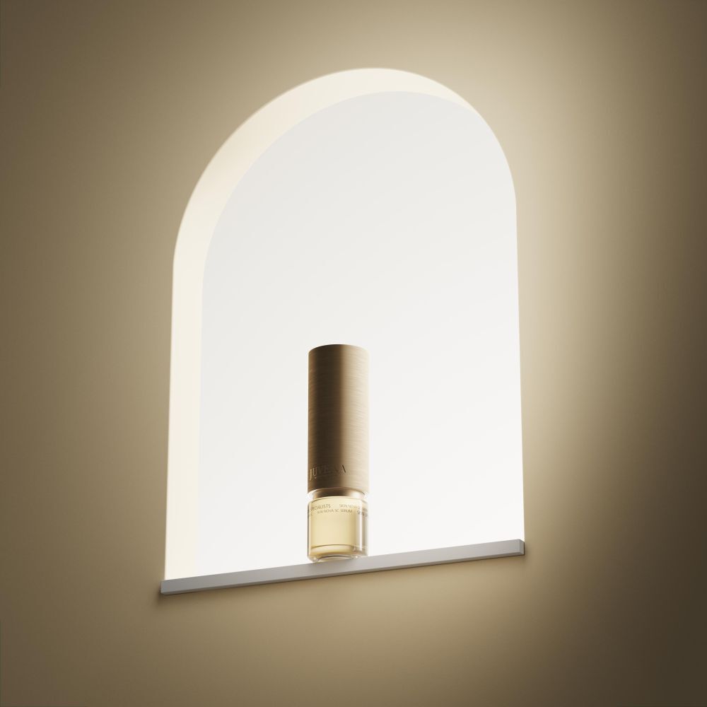 Beige-gouden fles in een nis. Opschrift: JUVENA.