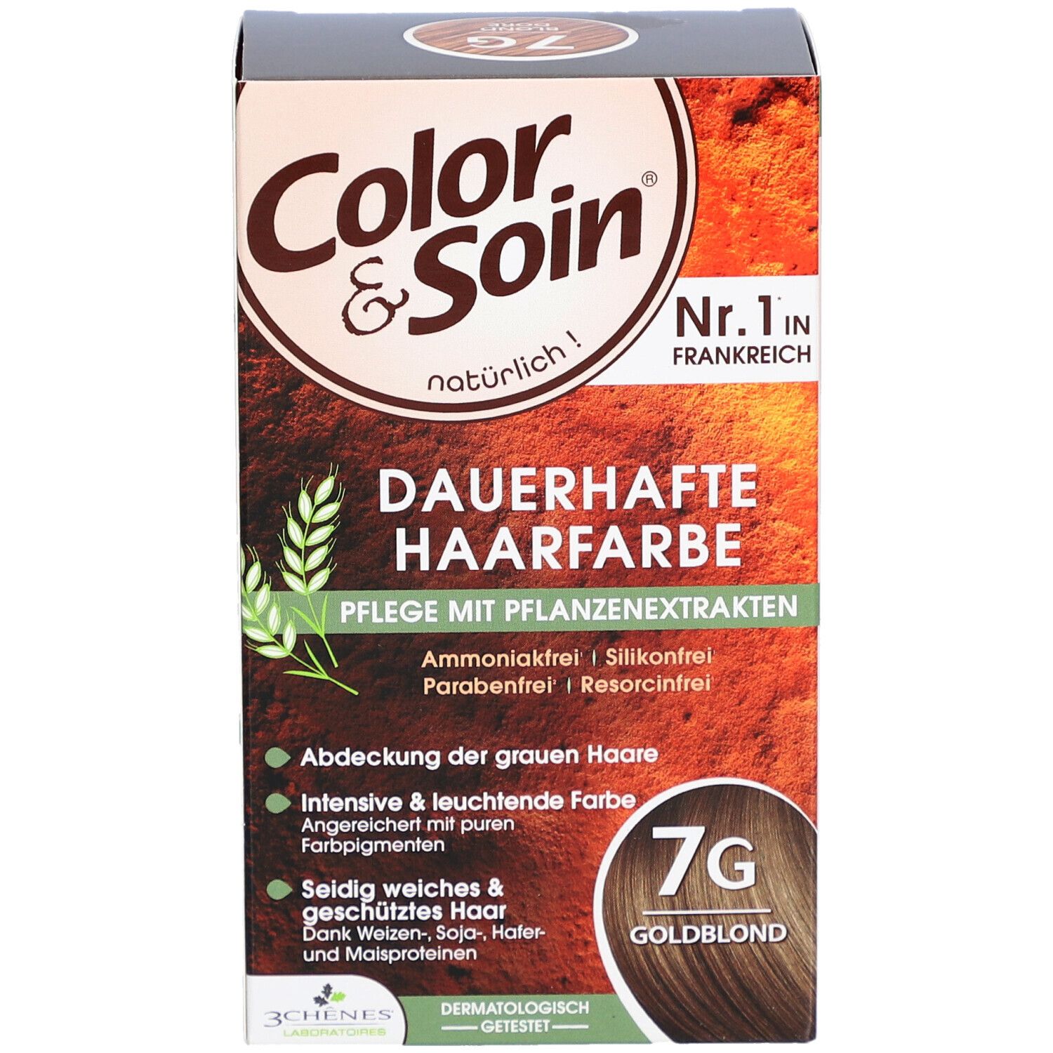 Boîte de coloration permanente 7G Blond doré. Soins aux extraits végétaux. N°1 en France. Sans ammoniaque.