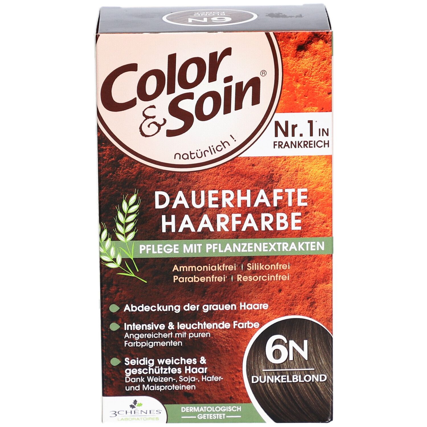 Boîte de coloration capillaire "Color & Soin" 6N Blond foncé. Extraits végétaux. N°1 en France.