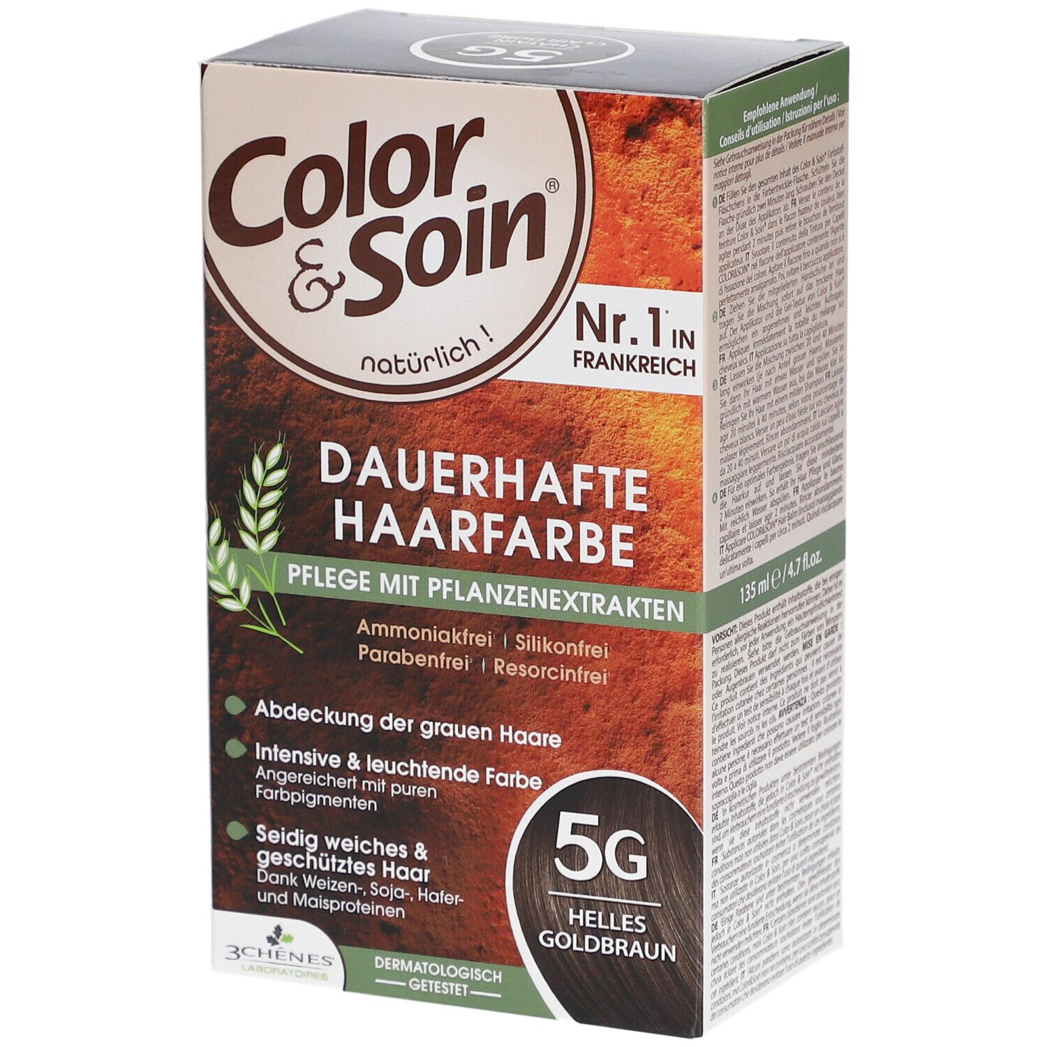Color & Soin haarverfverpakking, 5G licht goudbruin. Met plantenextracten. Dermatologisch getest.