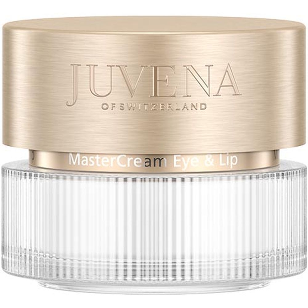 Pot de crème avec couvercle doré. Inscription: JUVENA OF SWITZERLAND, MasterCream Eye & Lip.