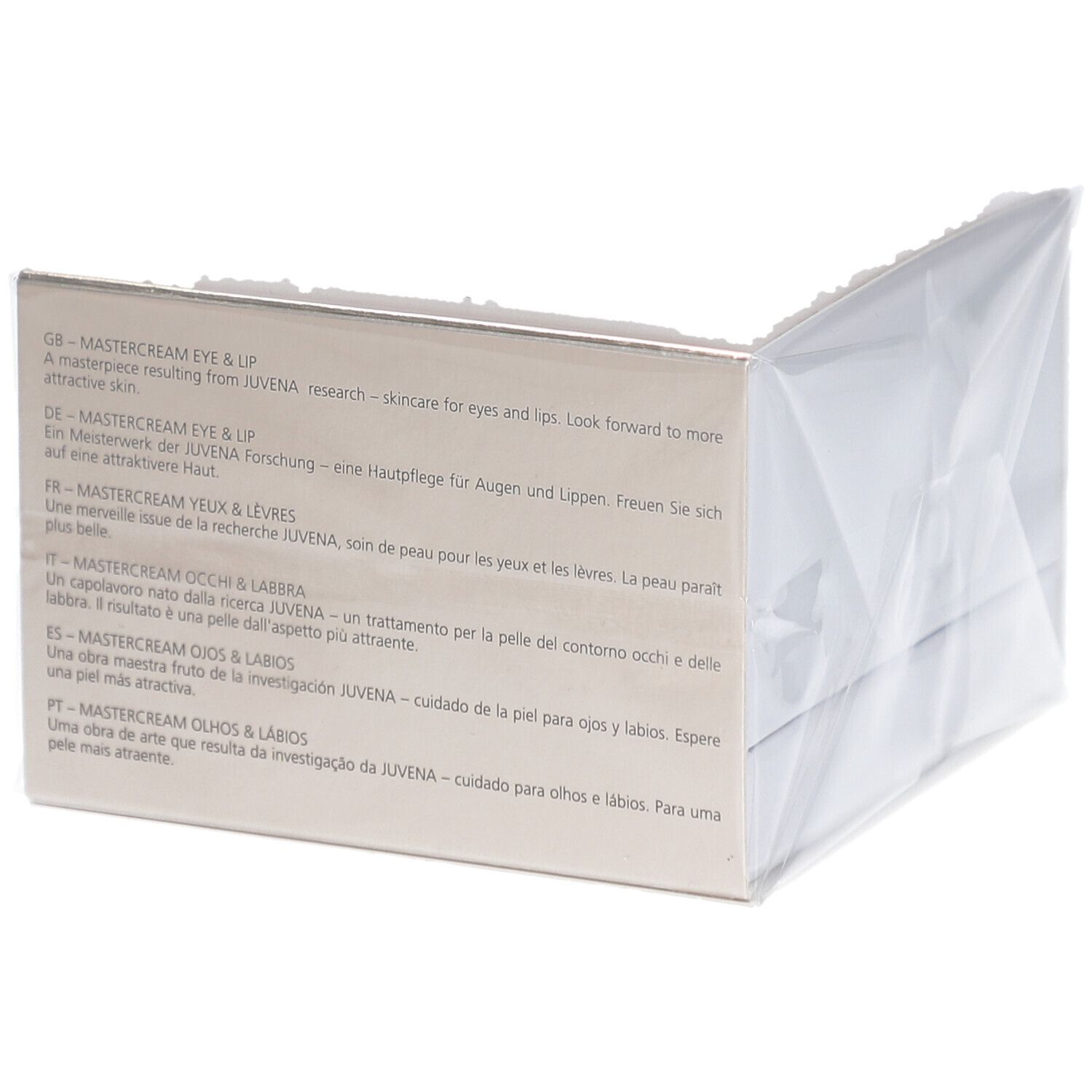 Pot de crème avec couvercle doré. Inscription: JUVENA, MasterCream Eye & Lip.