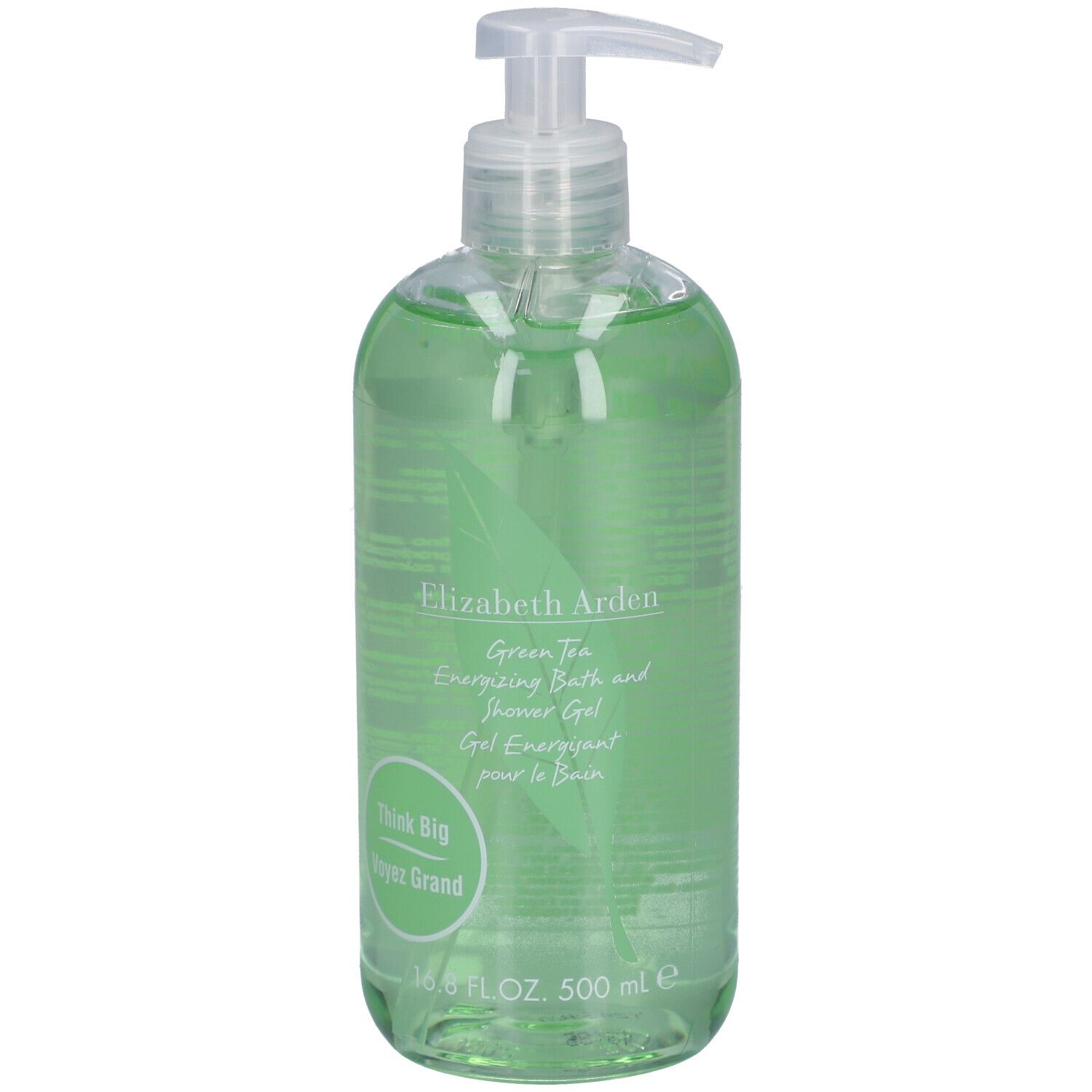 Groene douchegel met pomp. Opschrift: Elizabeth Arden Green Tea. 500 ml.