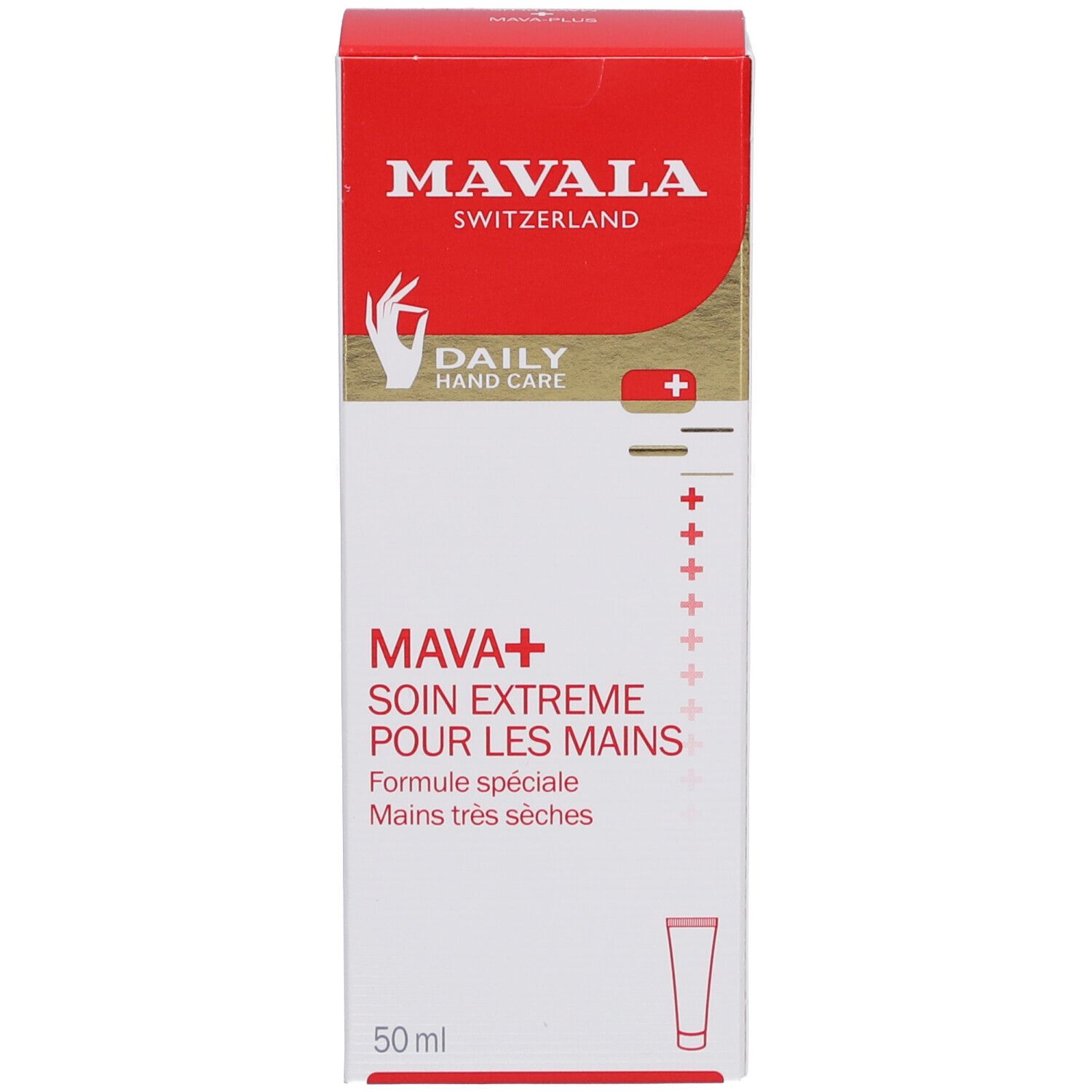 Emballage produit. MAVALA Switzerland, Daily Hand Care. MAVA+ Soin extrême pour les mains. 50 ml.