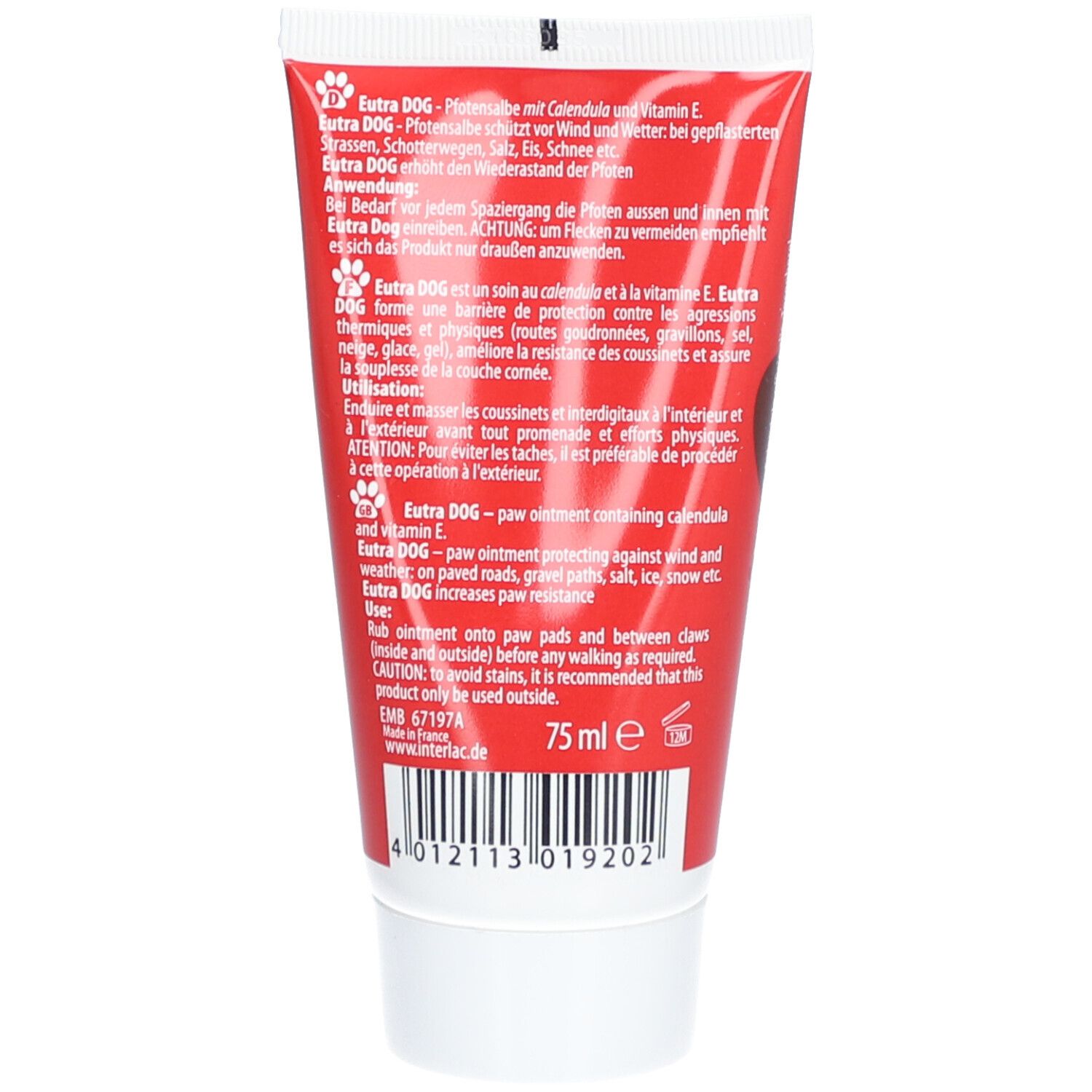 Rode tube met witte dop. Tekst en informatie over de samenstelling.