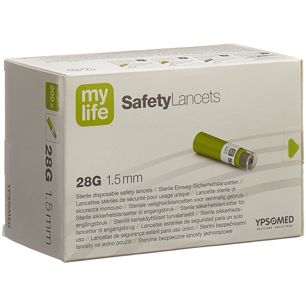 Boîte de 200 lancettes de sécurité stériles jetables, 28G 1.5mm.
