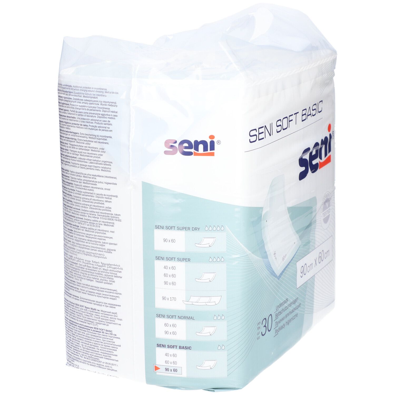 Paquet de protections de lit Seni Soft Basic. Différentes tailles. 30 unités. Marque Seni.