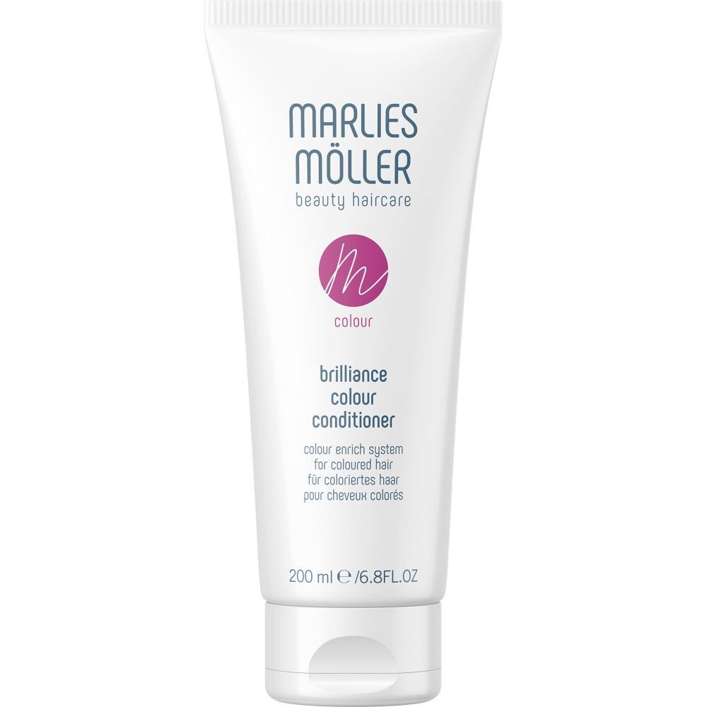 Witte tube. Marlies Möller beauty haircare. Colour Brilliance Conditioner. 200 ml. Roze logo.