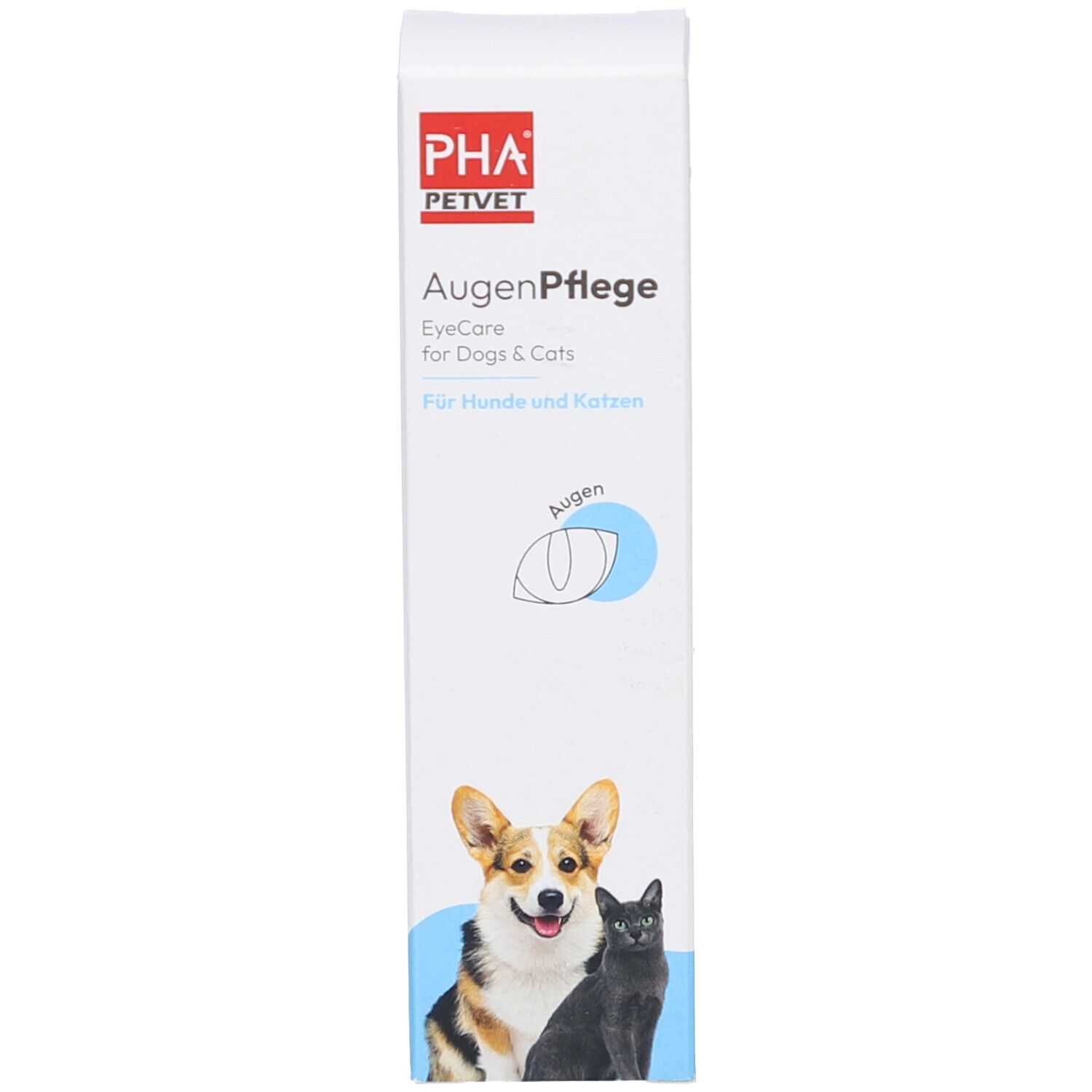 Emballage du produit. Boîte blanche avec nom du produit, illustration et informations. Pour chiens et chats.