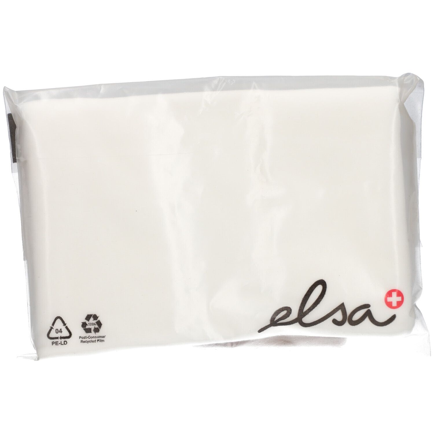 Kussensloop in plastic verpakking. Merk: elsa. Recycling symbool.