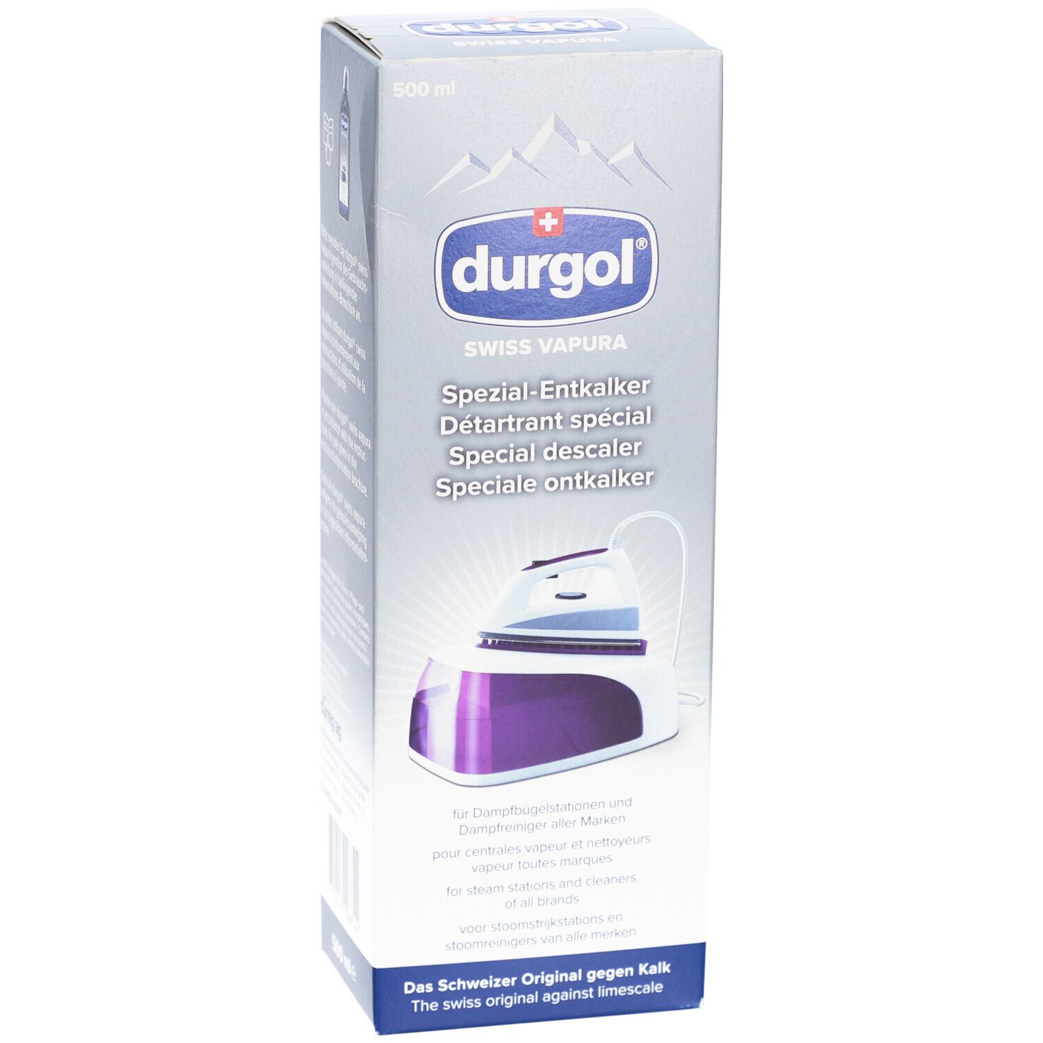Durgol détartrant spécial. Emballage avec image du produit. Contient le nom du produit et le logo. 500 ml.