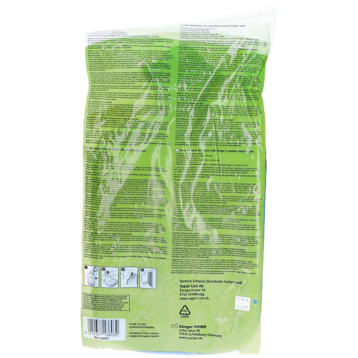 Sänger Bouillotte 2L – Bleu – Face Lisse & Cannelée