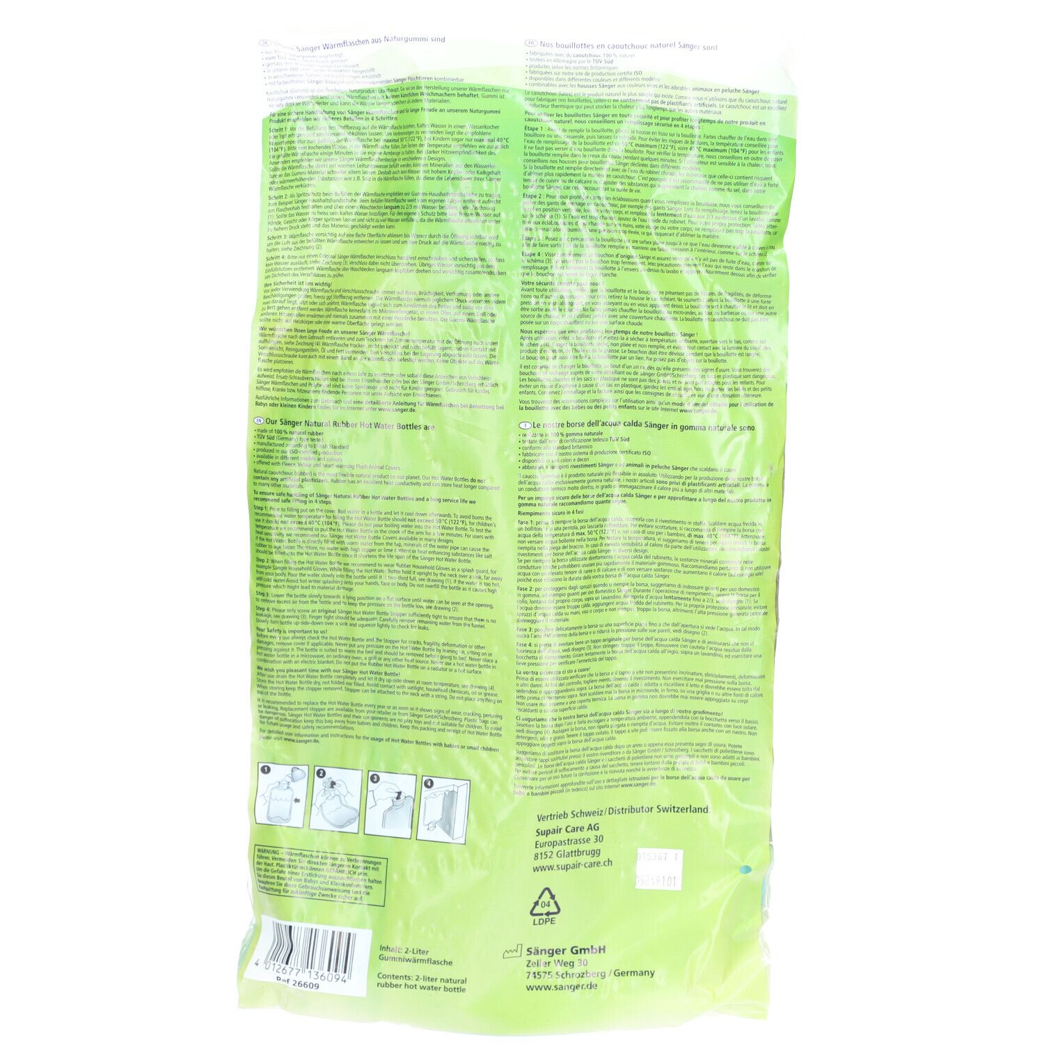 Sänger Bouillotte 2L – Bleu Clair – Face Lisse & Cannelée