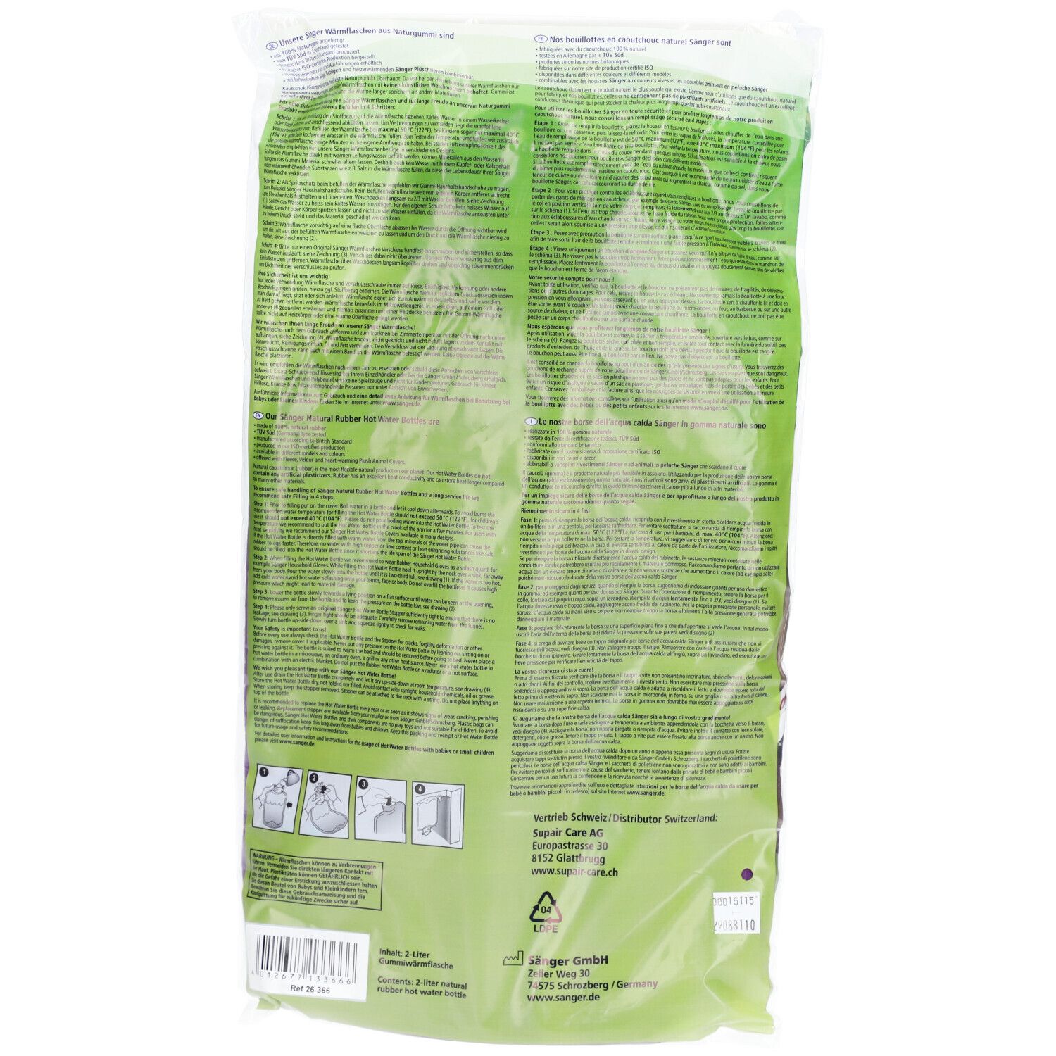 Sänger Bouillotte 2L – Housse en Peluche Lilas