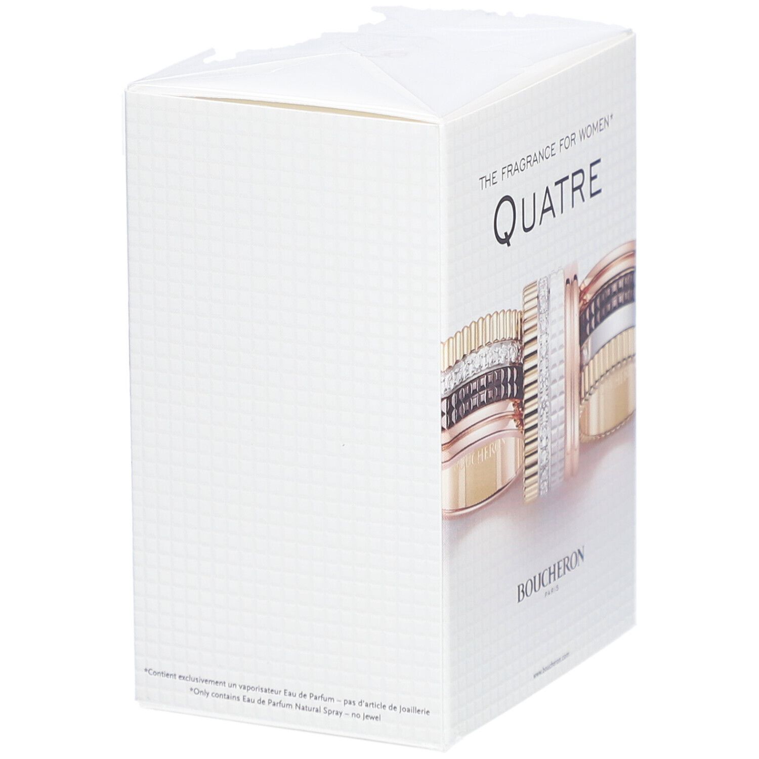 Quatre Eau de Parfum doos. Ringontwerp. Boucheron Paris. "The Fragrance for Women".