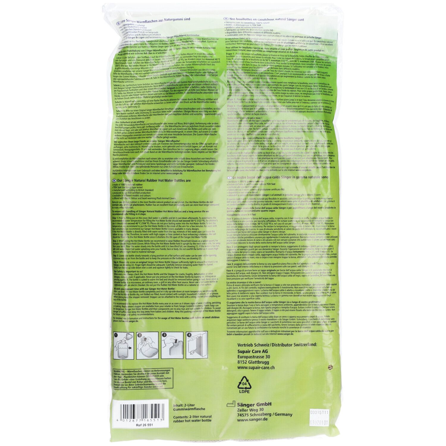 Sänger Bouillotte 2L – Housse Tricotée Torsadée Foncée
