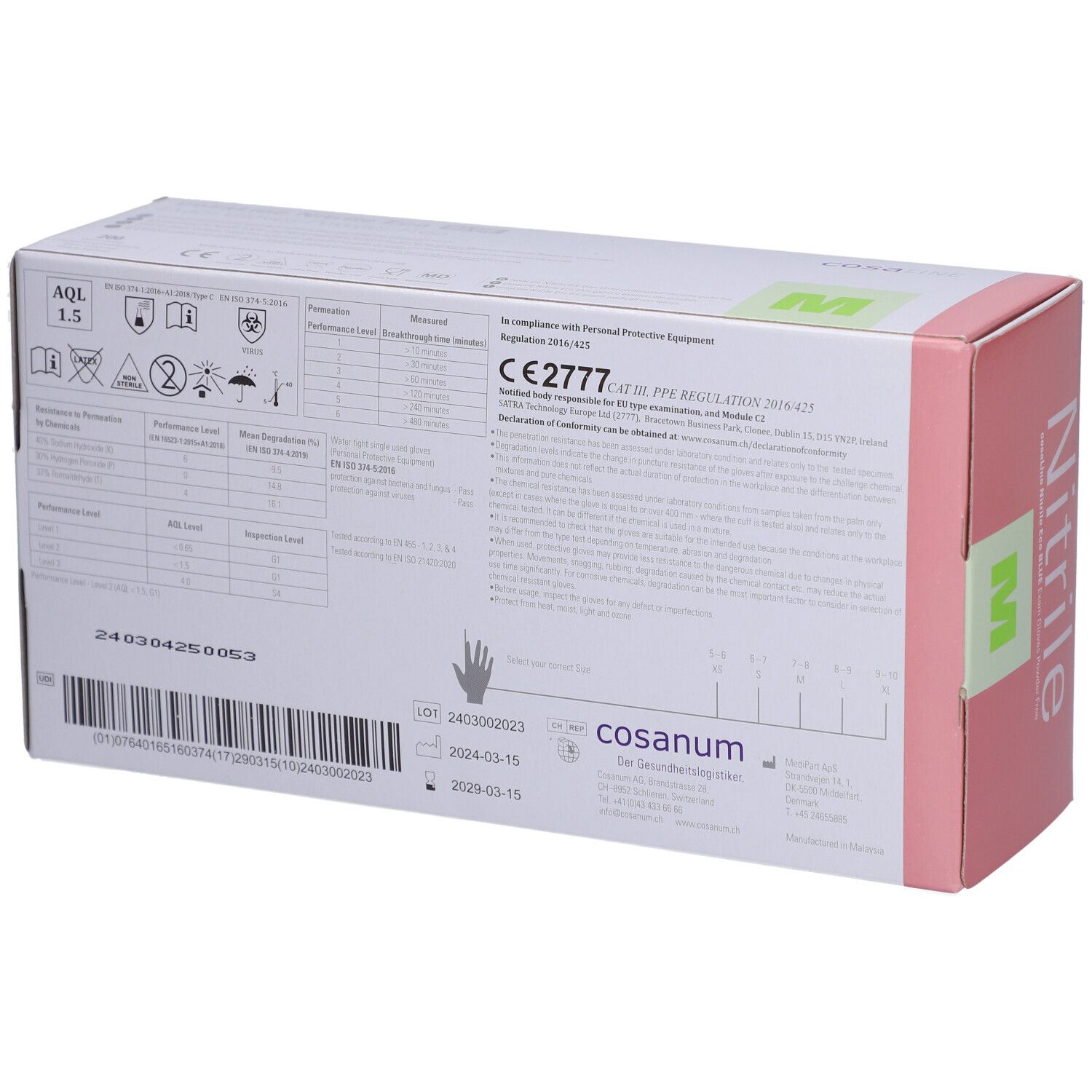 cosaLine® Gants d'examen M Nitril Eco bleu non poudré