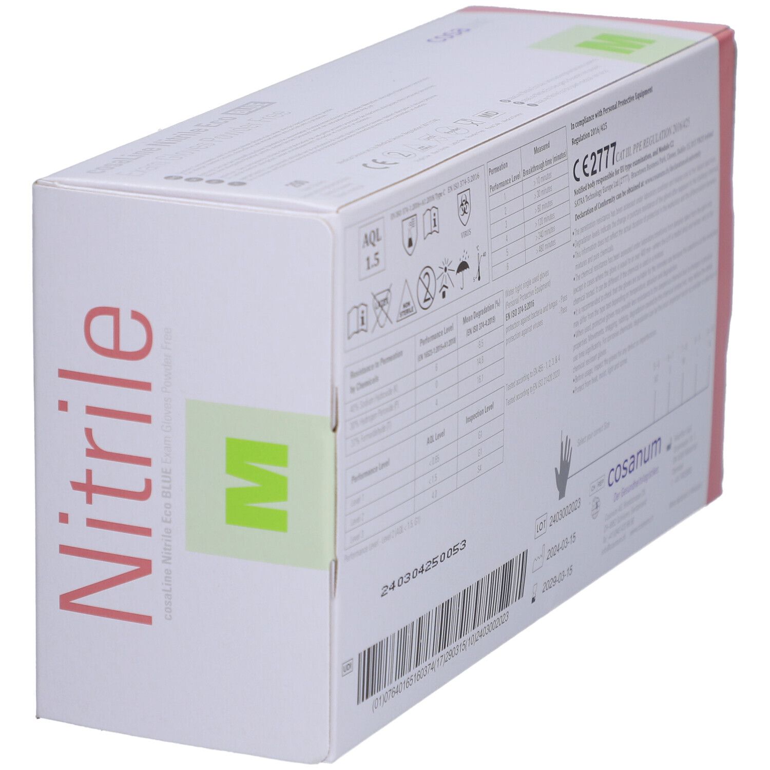cosaLine® Gants d'examen M Nitril Eco bleu non poudré
