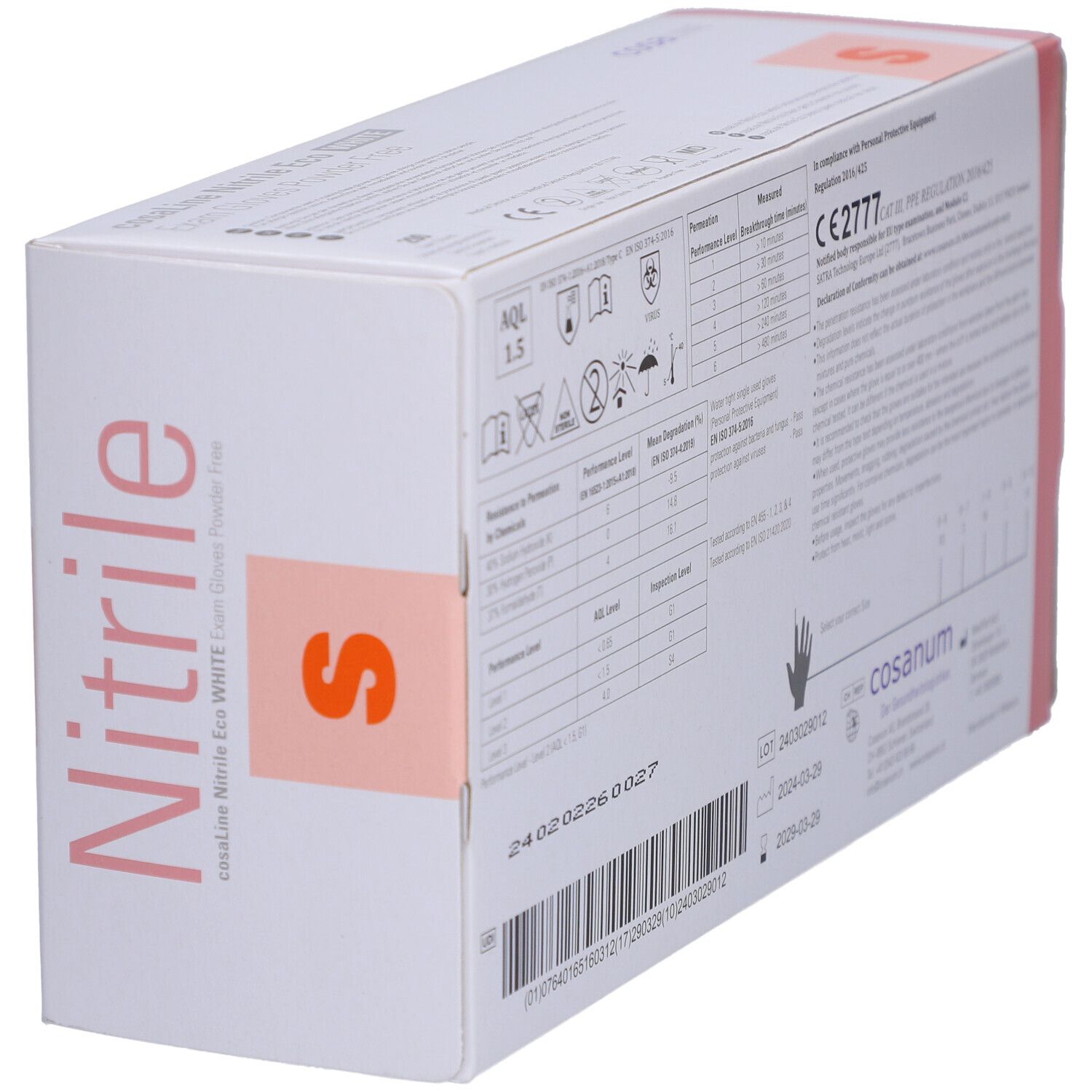 cosaLine® Gants d'examen S Nitril Eco non poudrés