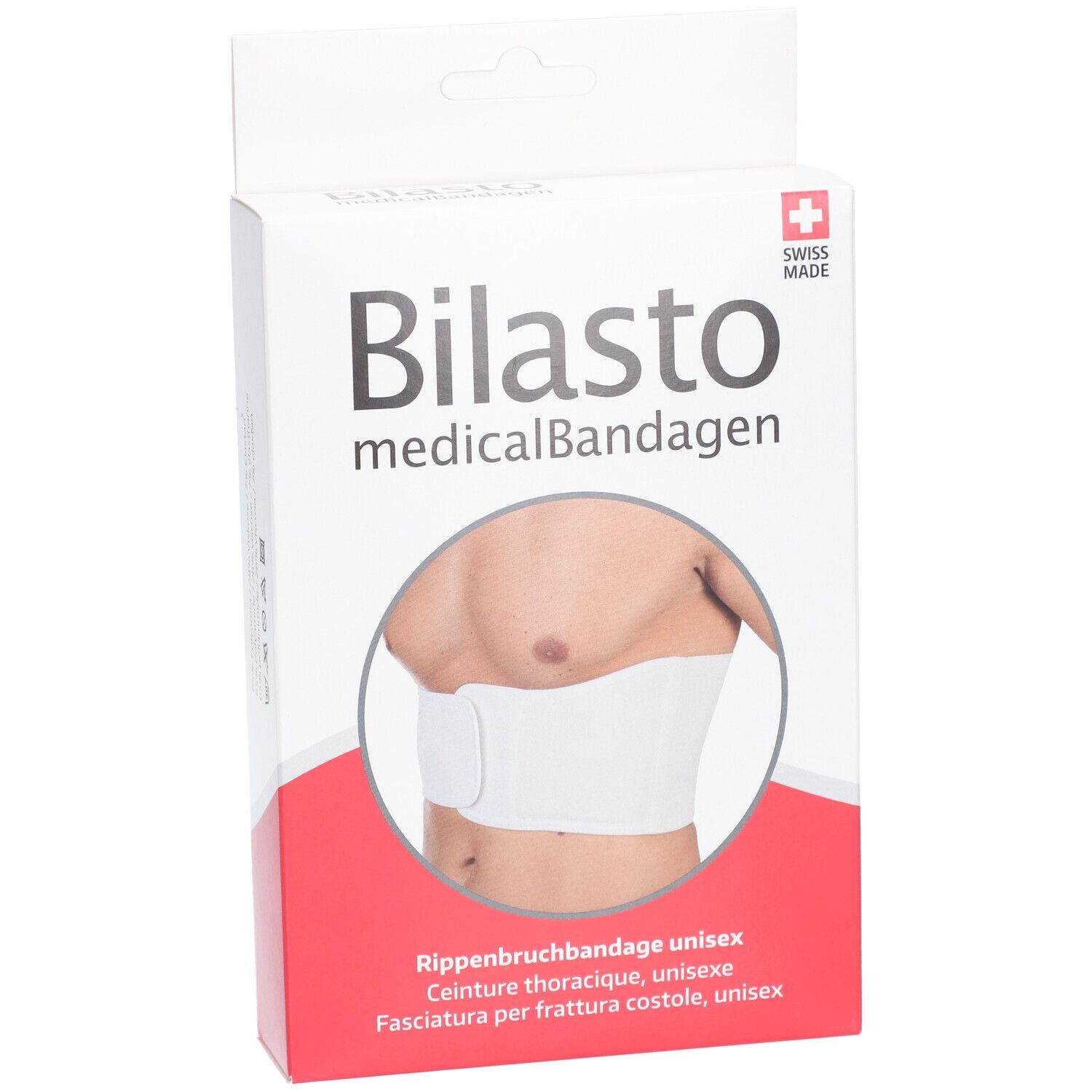 Boîte de bandage pour côtes Bilasto. Produit blanc. Swiss Made.
