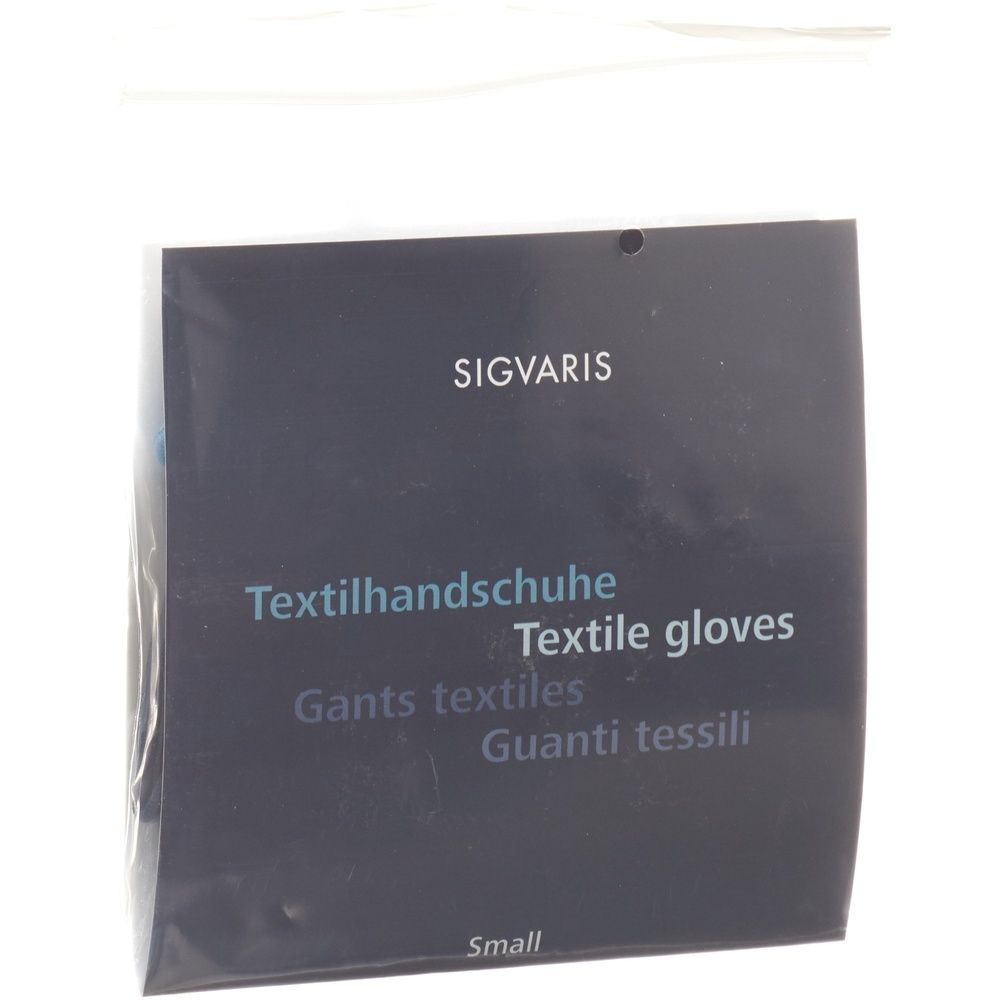 Verpakking met "Textiel handschoenen" en merk "Sigvaris". Maat "Small".