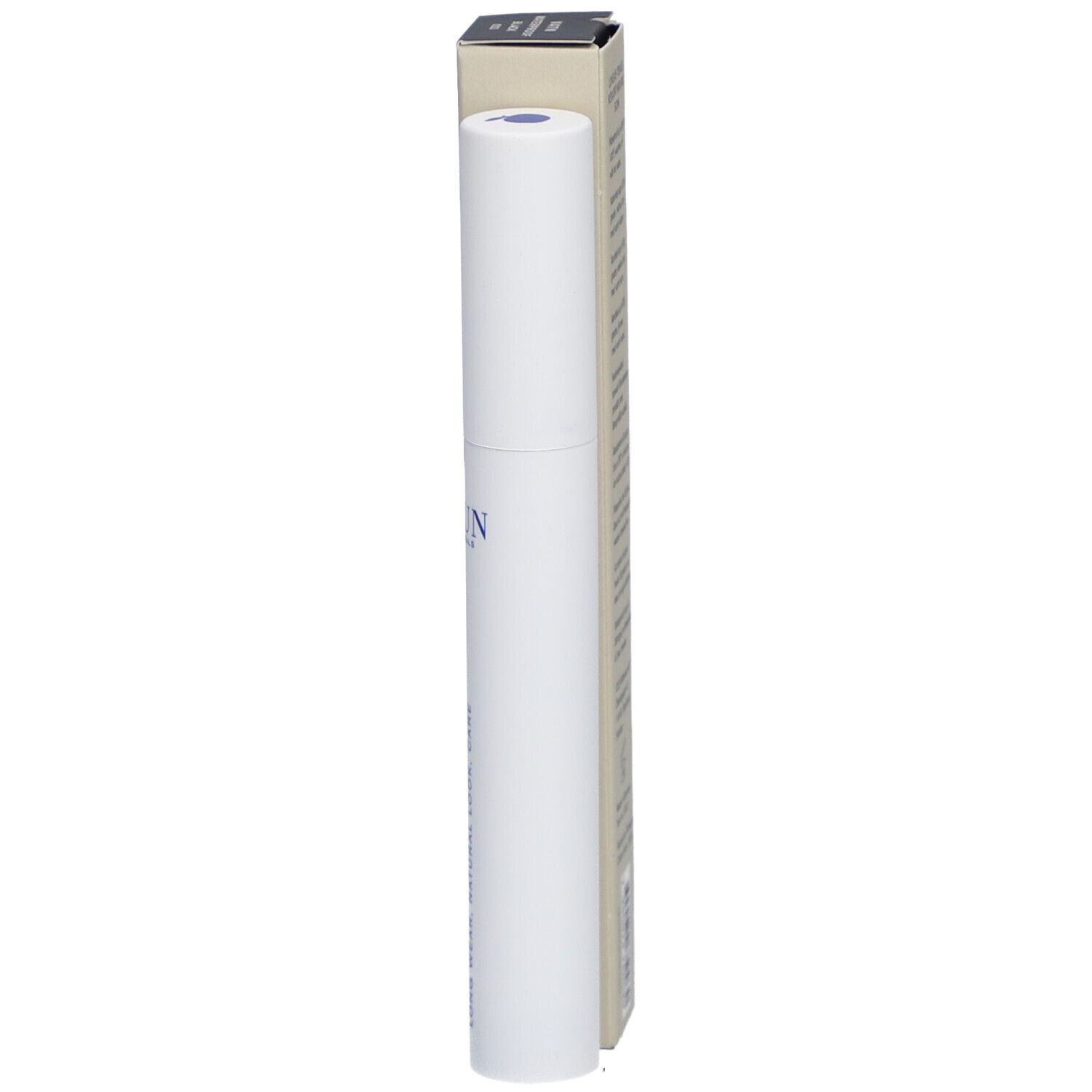 Witte mascarabuis en doos. Opschrift: IDUN Minerals, Mascara VATN Waterproof 38°C.