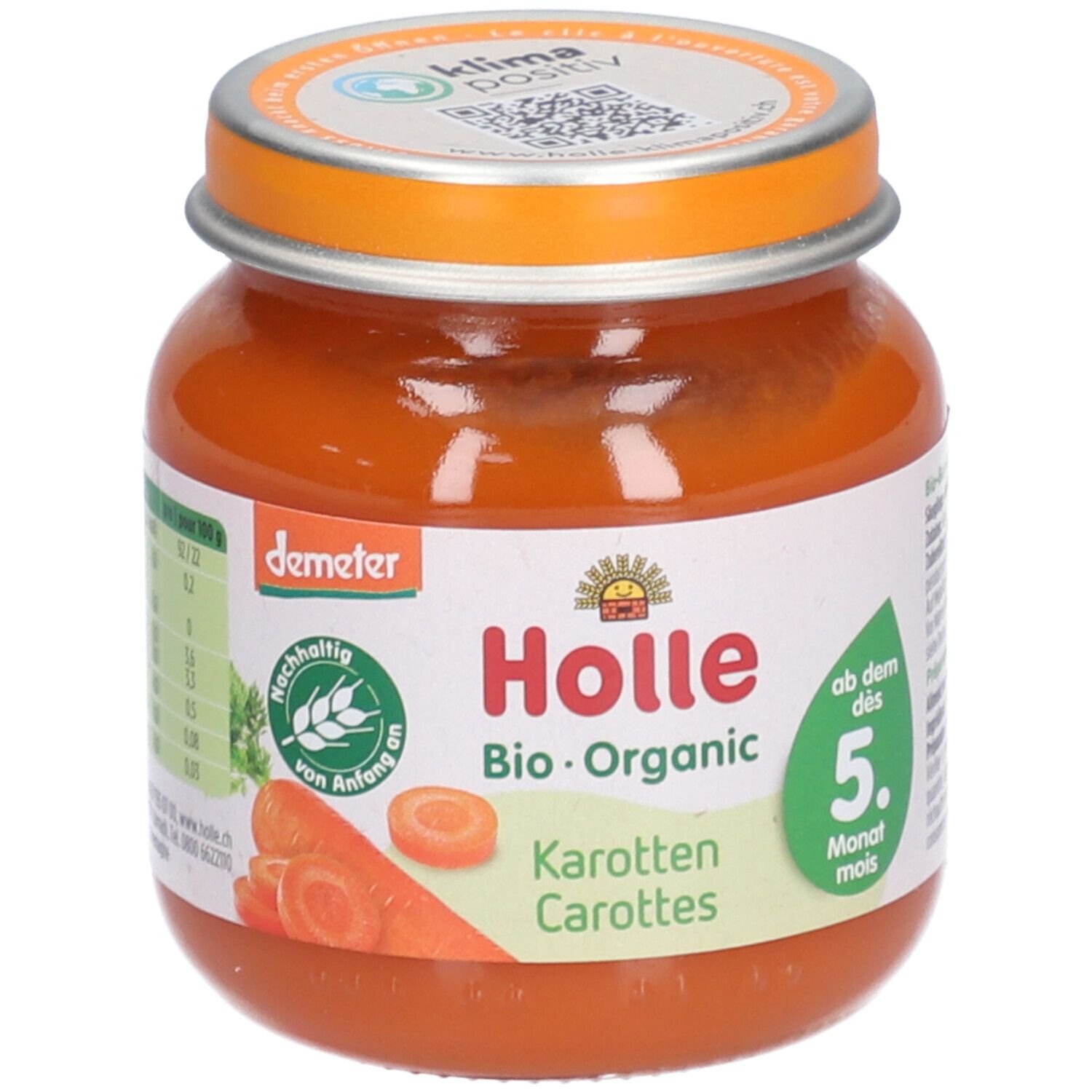 Holle Bio-Organic Carottes purée pour bébé en pot, dès 5 mois.