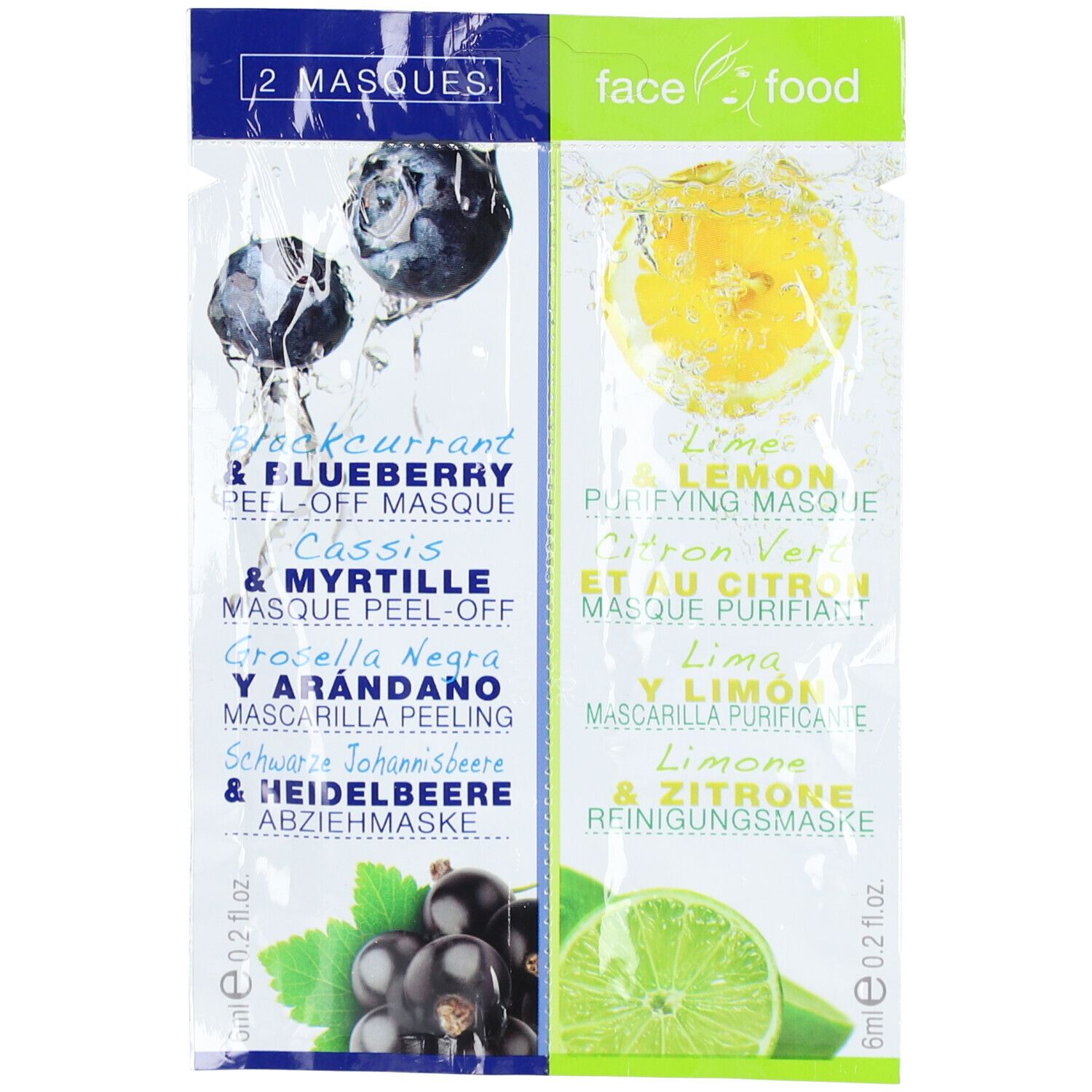 FACE FOOD Masque peel-off aux myrtilles et masque nettoyant au citron vert