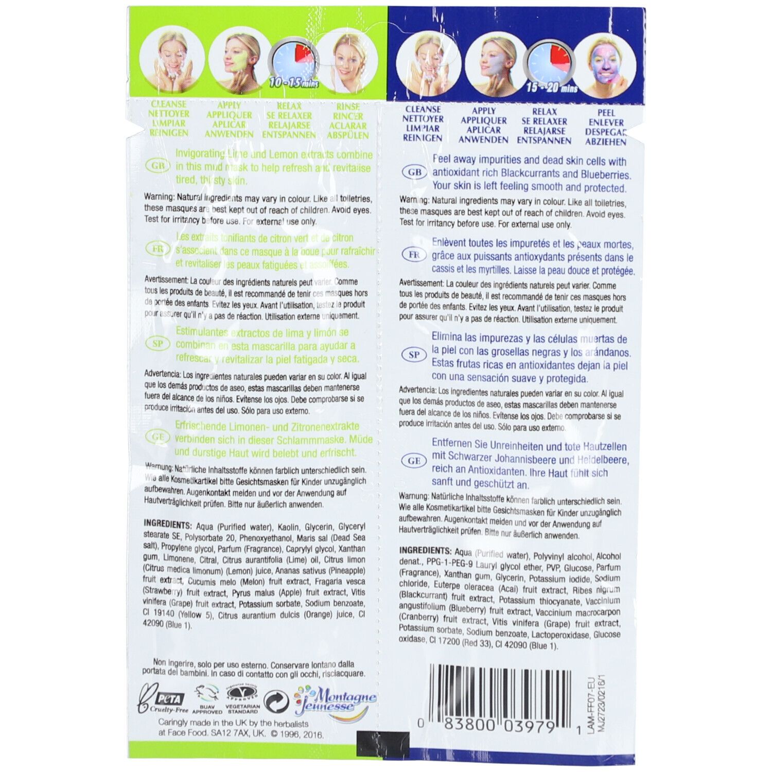 FACE FOOD Masque peel-off aux myrtilles et masque nettoyant au citron vert