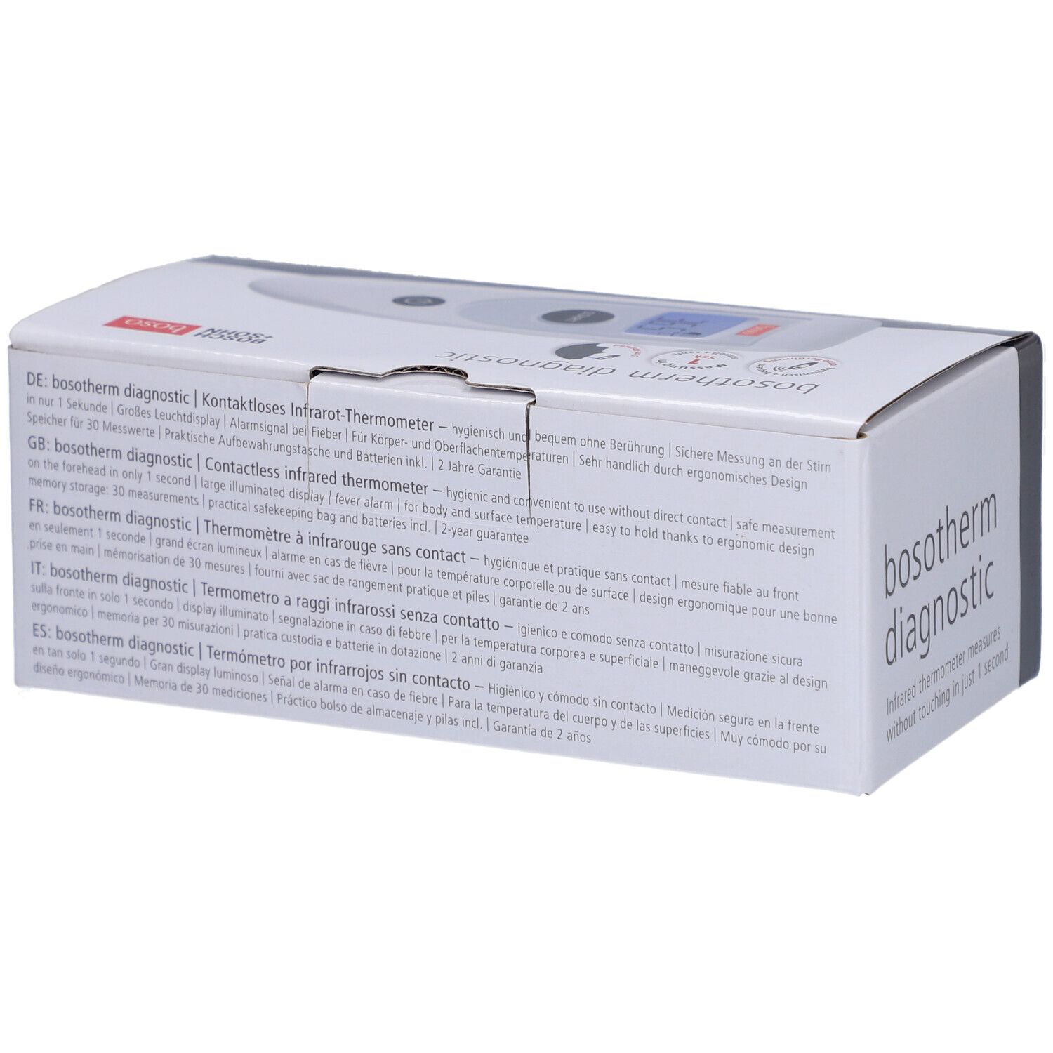 Thermomètre infrarouge Bosotherm Diagnostic sur boîte grise.
