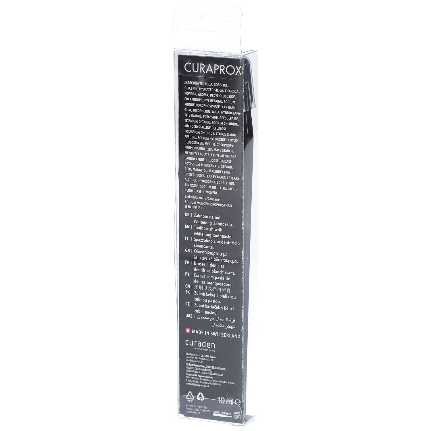 Curaprox Black is White brosse à dents noire + dentifrice blanchissant