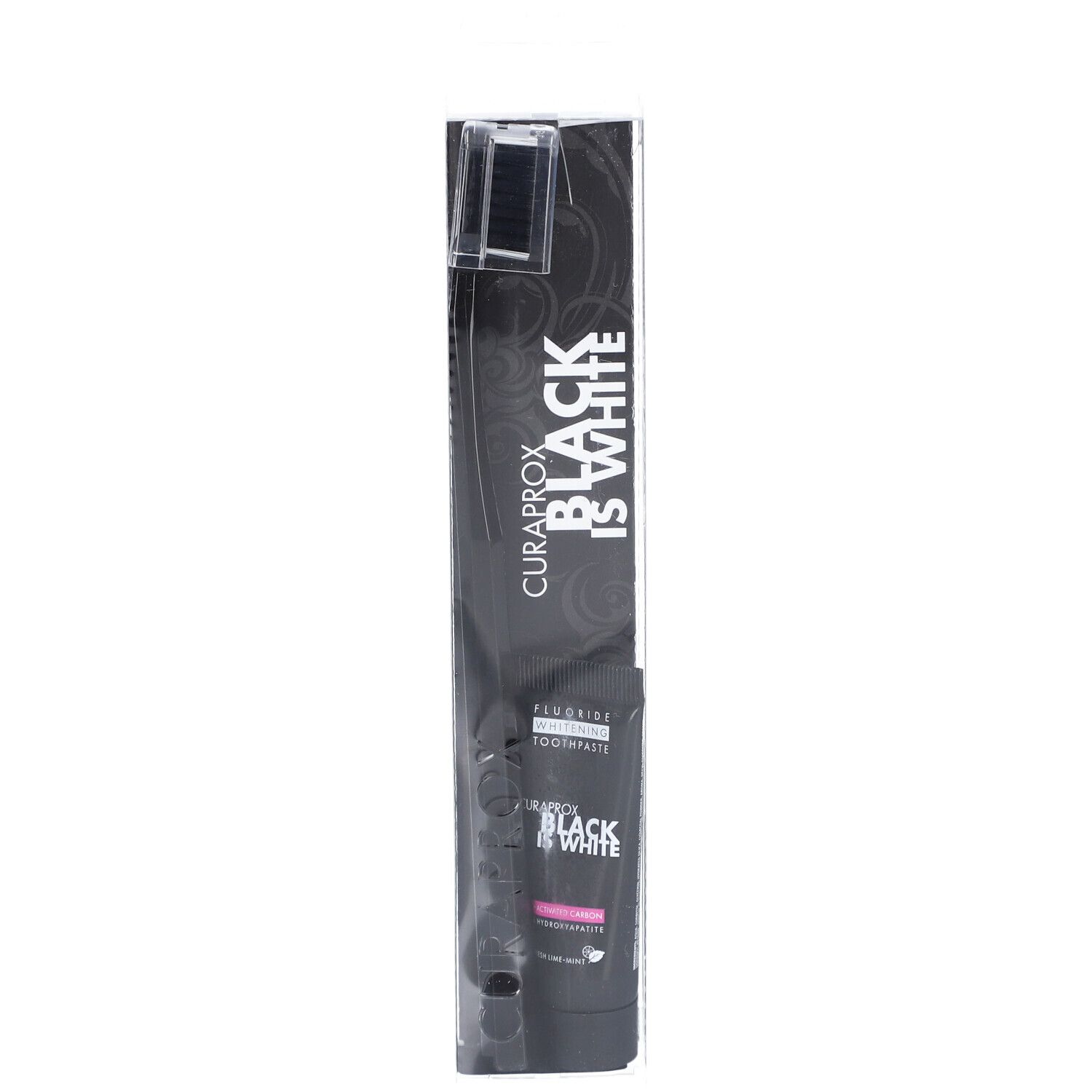 Curaprox Black is White brosse à dents noire + dentifrice blanchissant