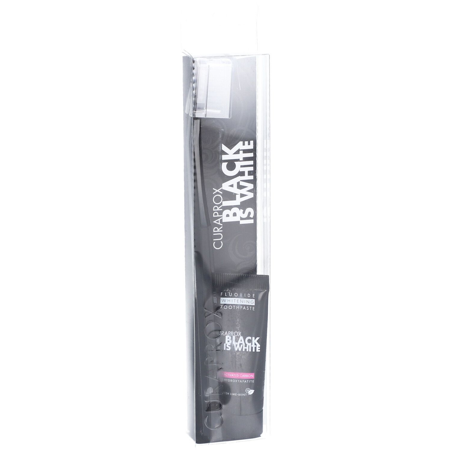Curaprox Black is White brosse à dents noire + dentifrice blanchissant