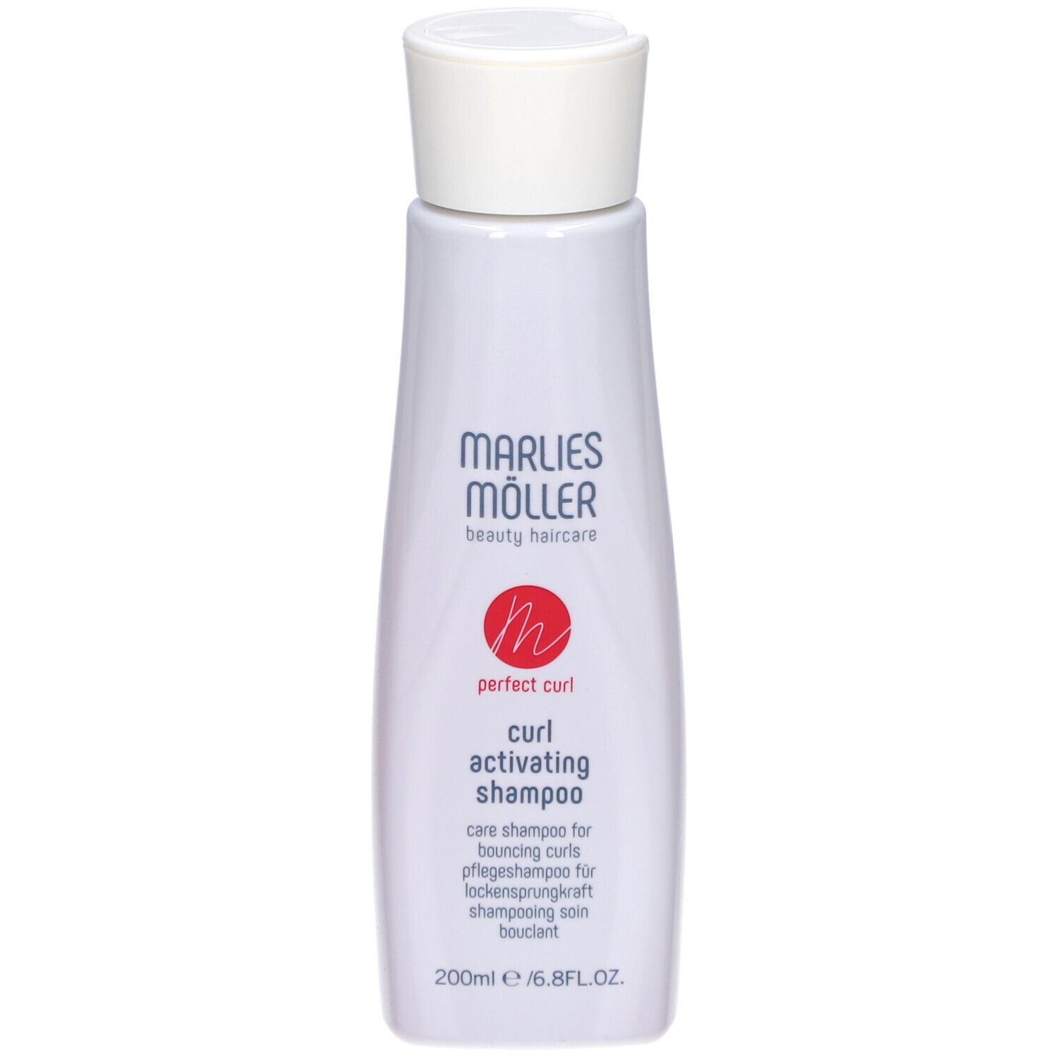Marlies Möller shampoo fles. Productnaam en logo zichtbaar. Opschrift: Curl Activating Shampoo.