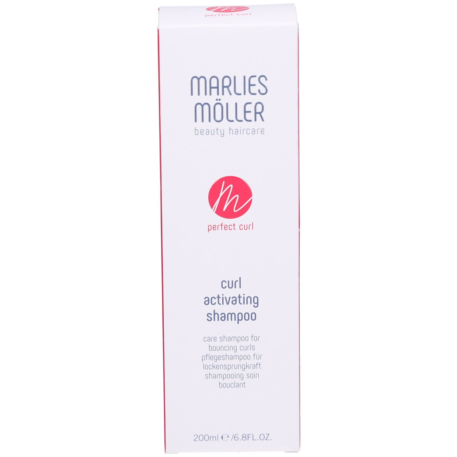 Verpakking van de Marlies Möller shampoo. Productnaam en logo zichtbaar.