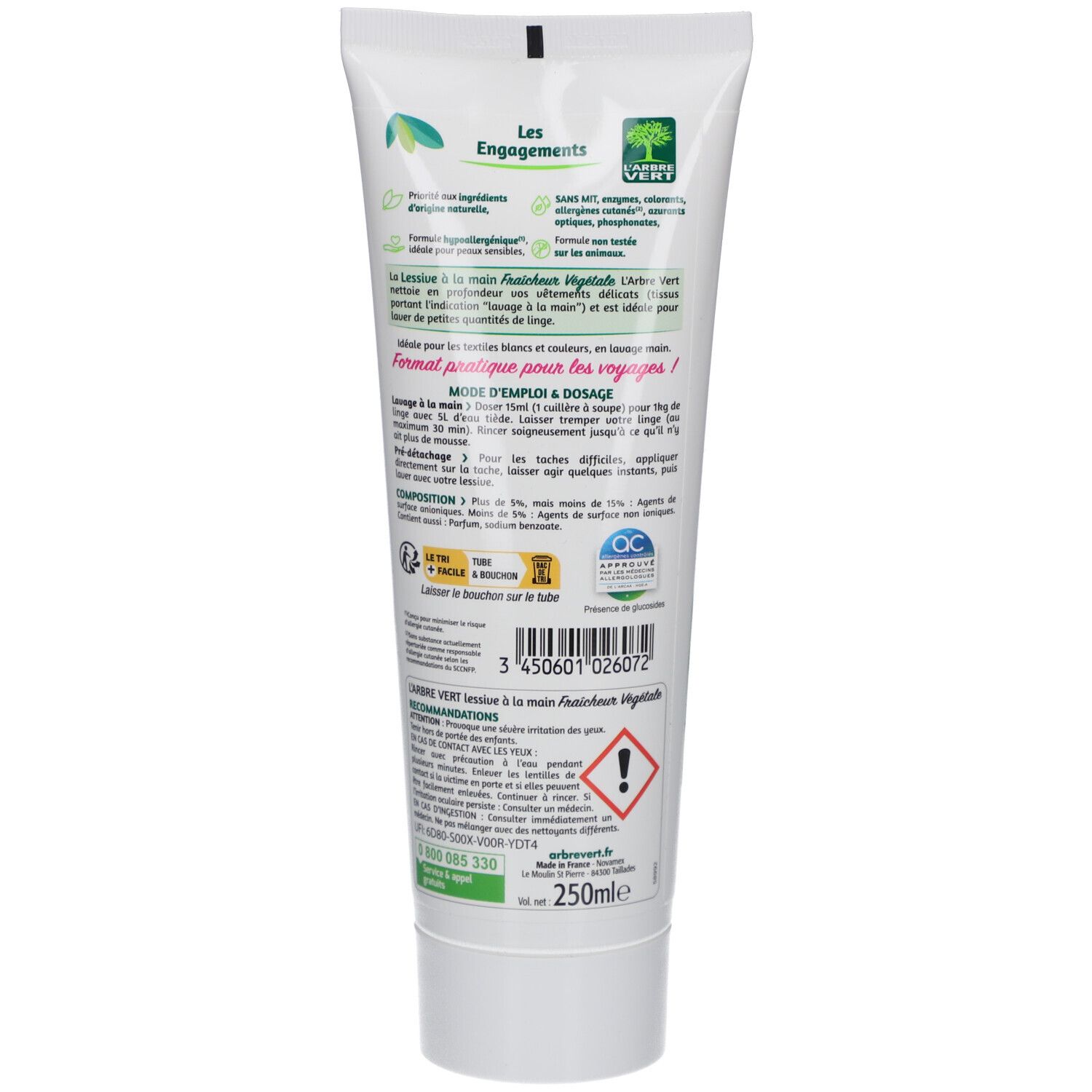 Dos du tube. Texte multilingue. Logo et informations sur la composition et l'utilisation.