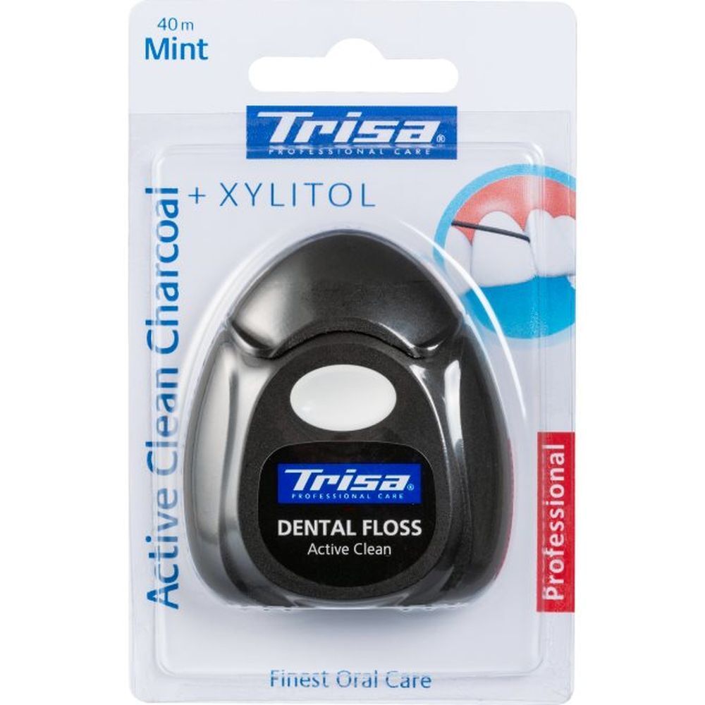 TRISA Flosdraad Active clean charcoal