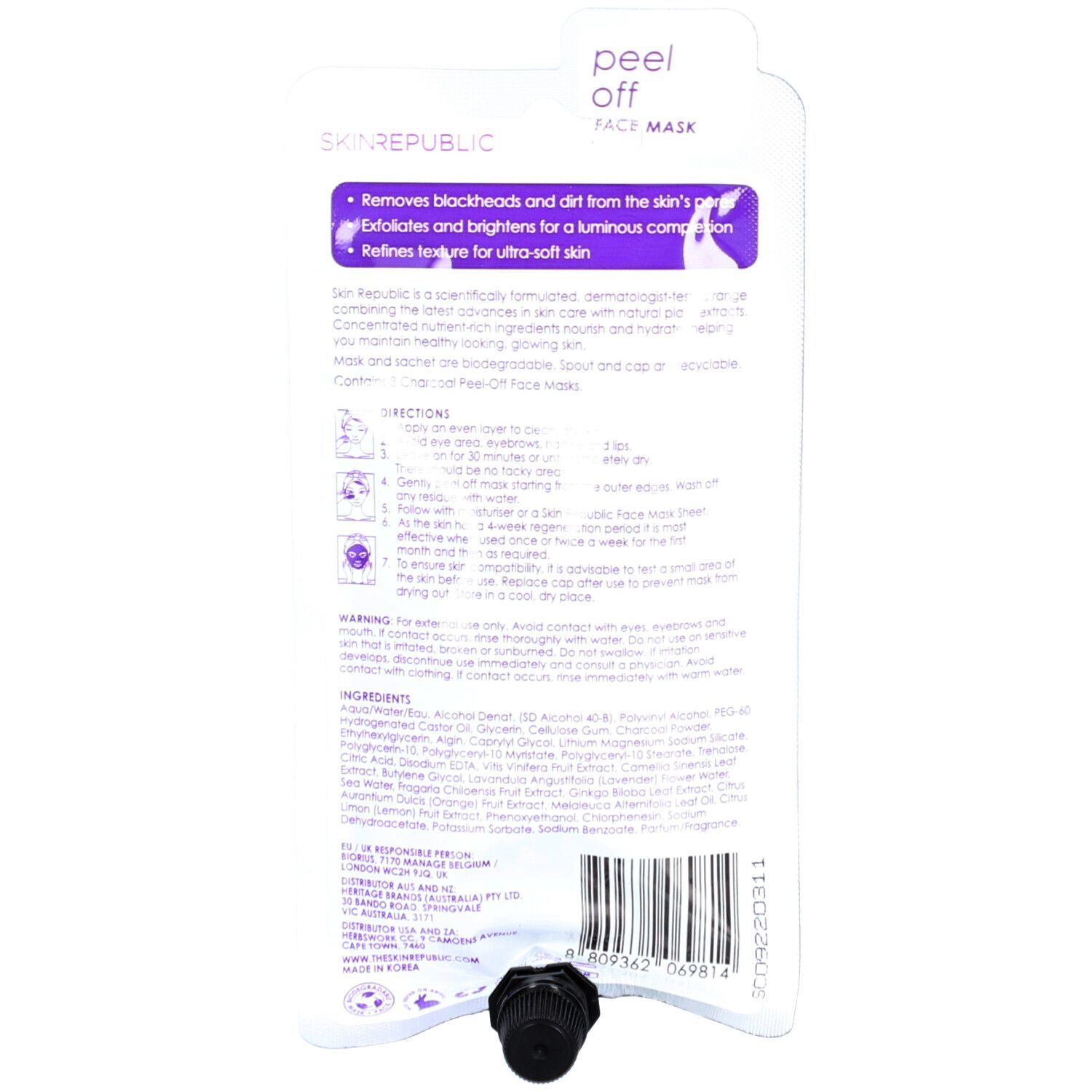 Skin Republic - Masque de charbon de bois pour le visage