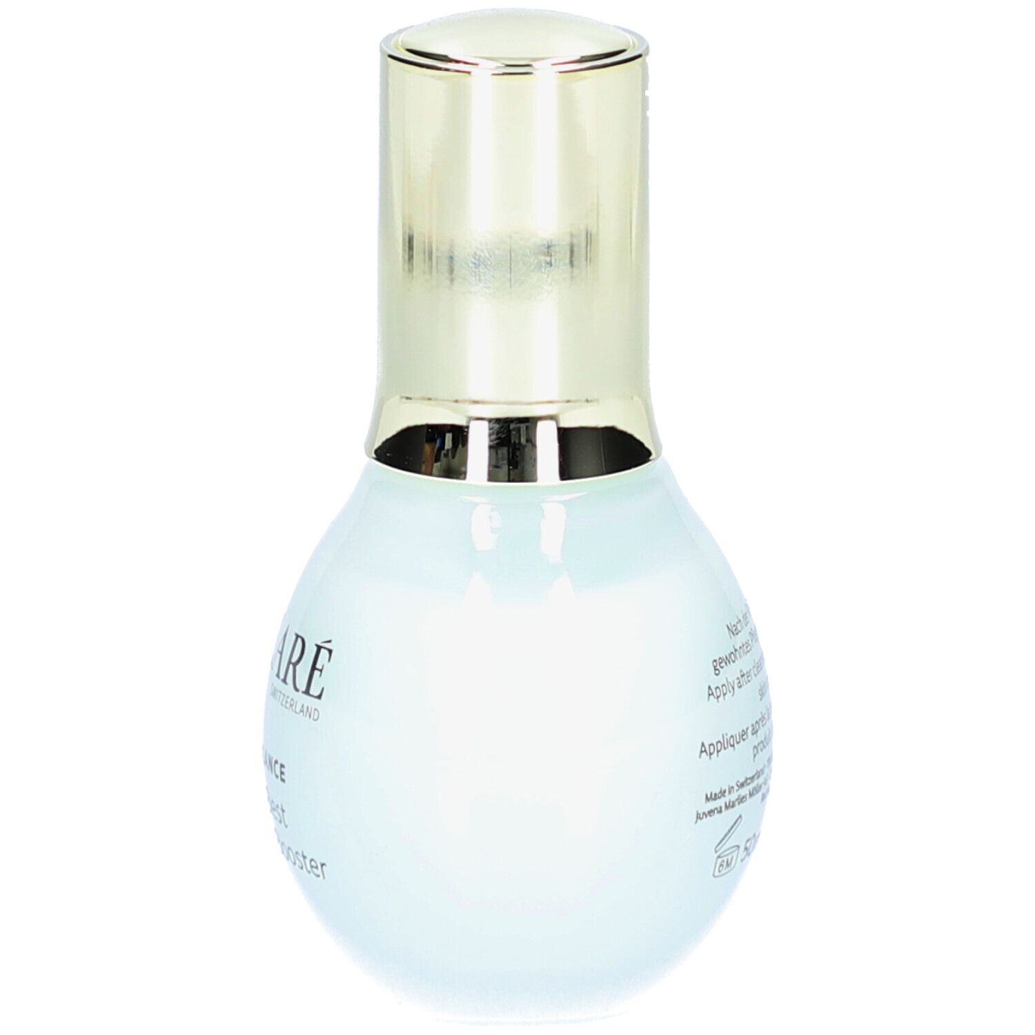 Dos du flacon. Inscription : DECLARÉ, HYDRO BALANCE, Ocean's Best Hyaluron triple Booster. Texte en plusieurs langues.