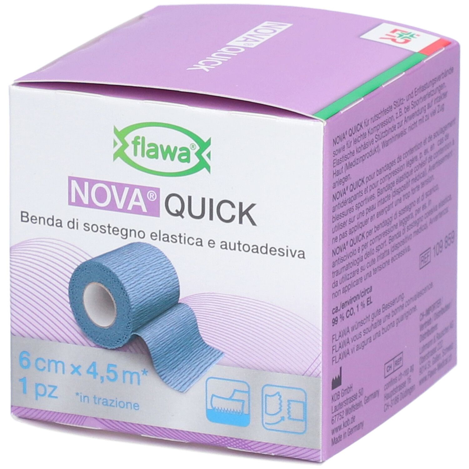 flawa® Nova Quick Bande de soutien de décharge 6 cm x 4,5 m bleu