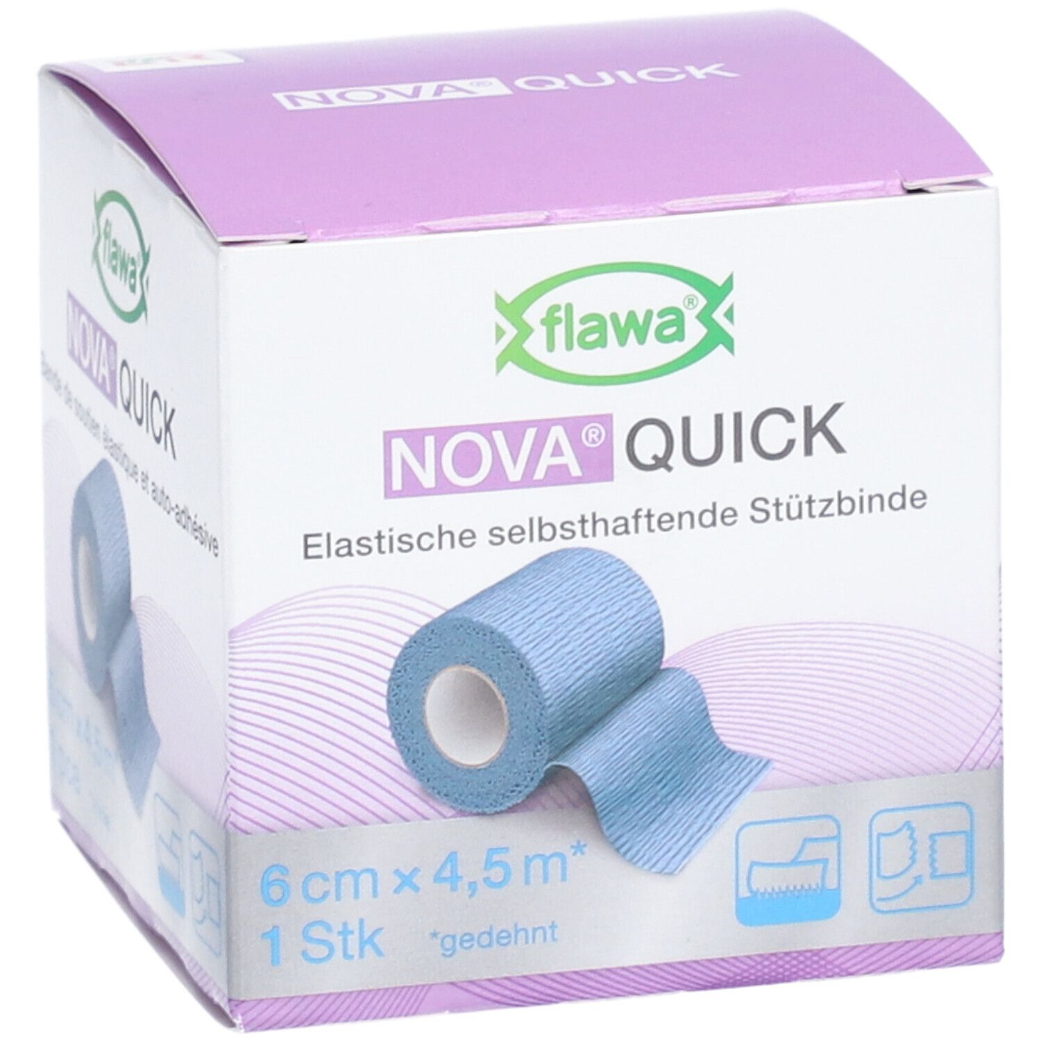 flawa® Nova Quick Bande de soutien de décharge 6 cm x 4,5 m bleu