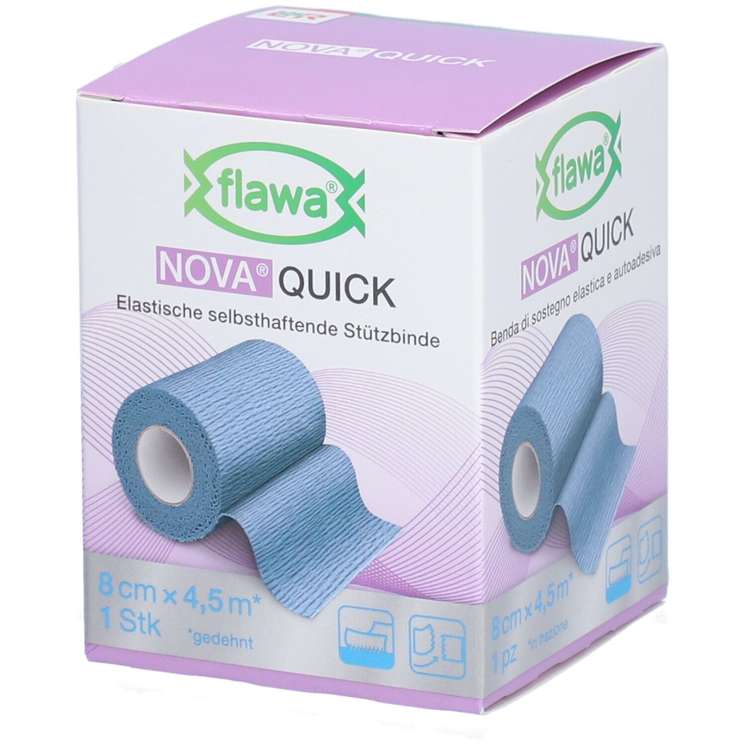 Flawa Nova Quick Steunverband 8 cm x 4,5 m blauw