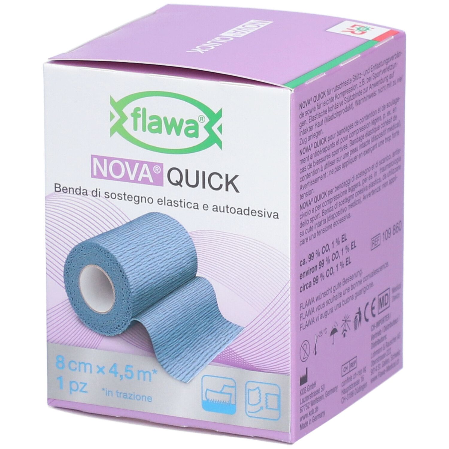 Flawa Nova Quick Steunverband 8 cm x 4,5 m blauw