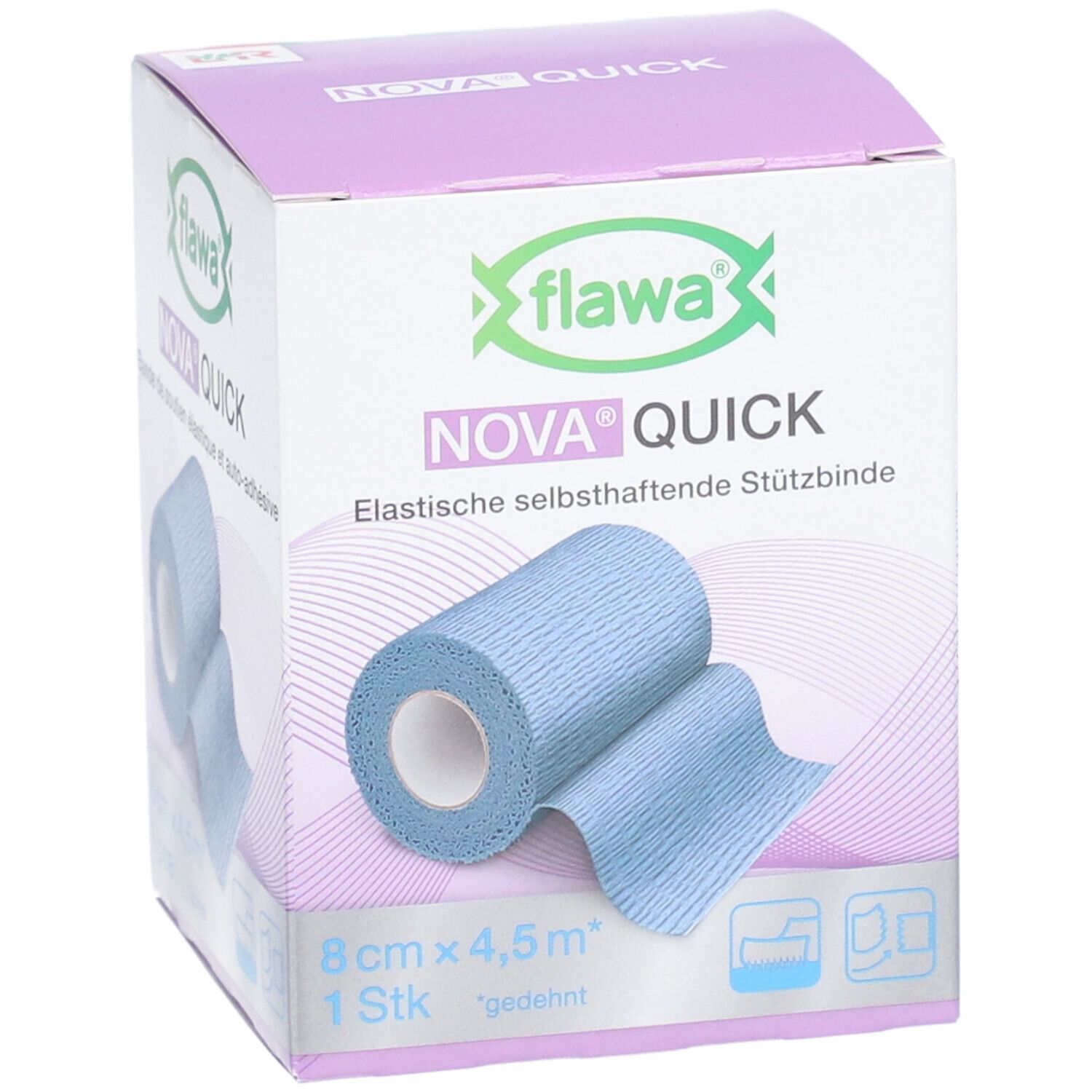 Flawa Nova Quick Steunverband 8 cm x 4,5 m blauw