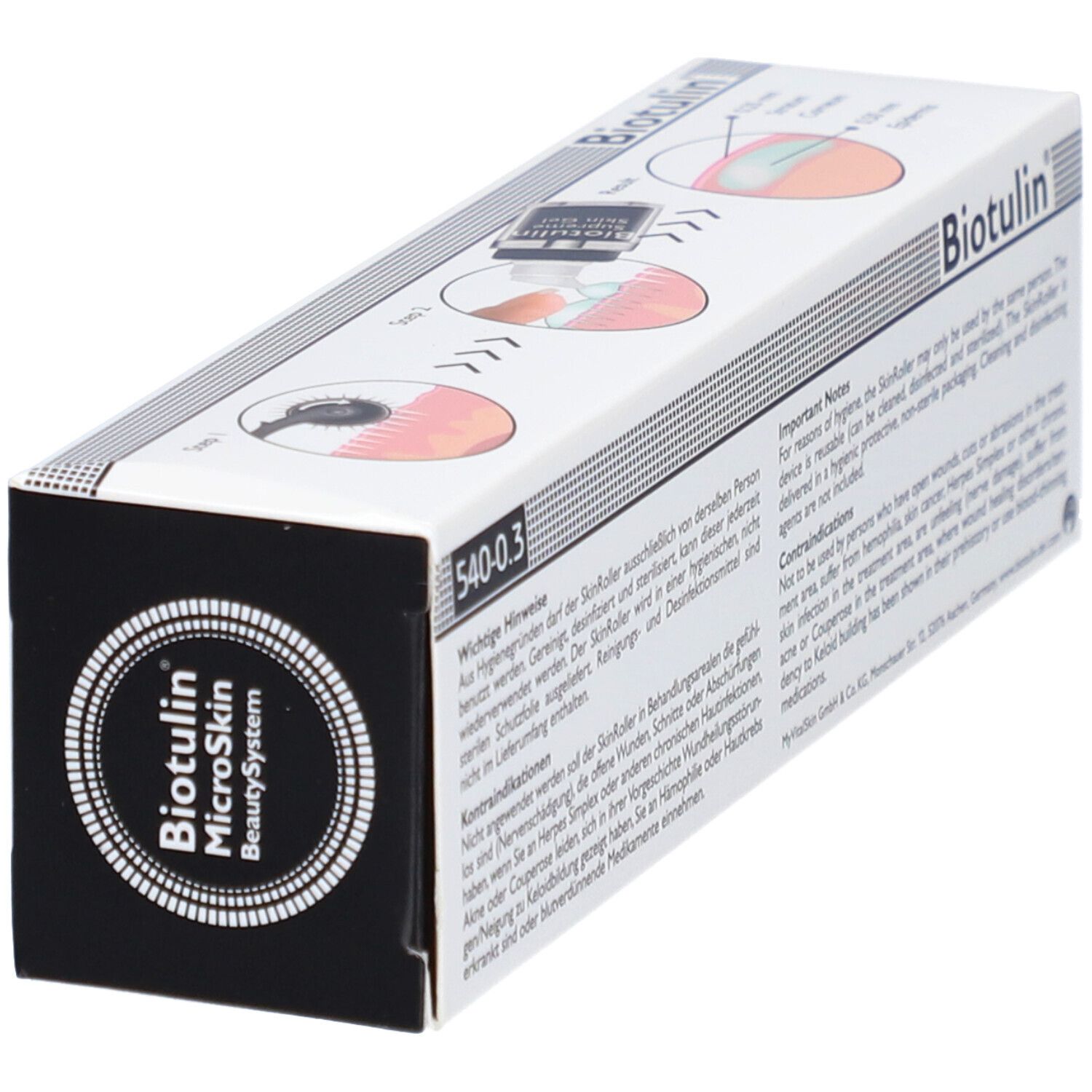 Witte verpakking met tekst en illustraties. Bevat informatie over voorzorgsmaatregelen en contra-indicaties.