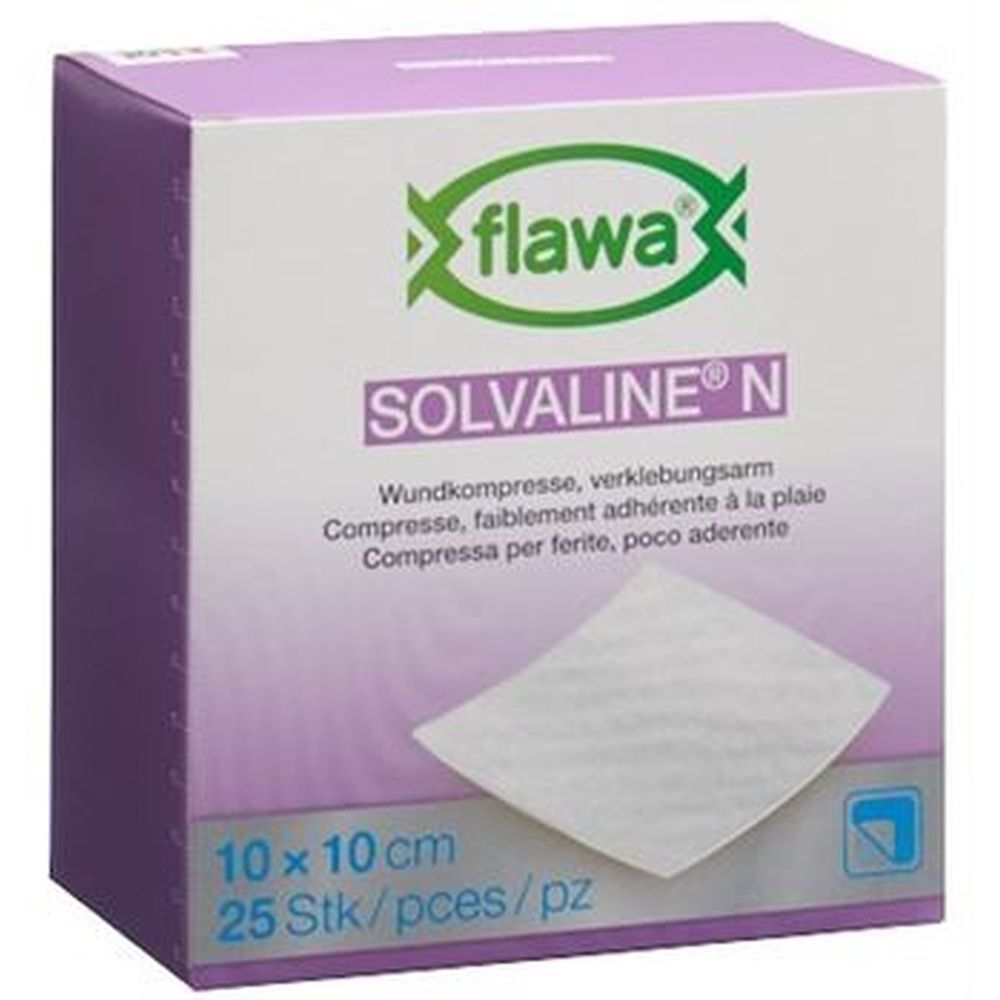 Flawa Solvaline N compresses stériles 10x10 cm, 25 pcs