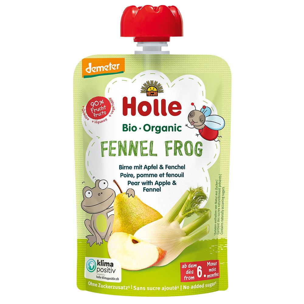 Pochette Holle Bio-Organic FENNEL FROG avec poire, pomme et fenouil. Bouchon rouge.