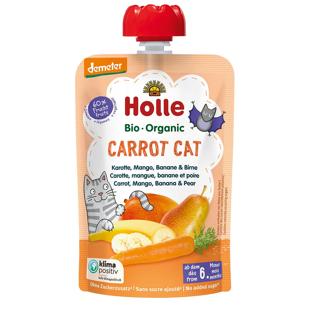 Pochette Holle Bio-Organic Carotte Chat avec fruits et légumes.