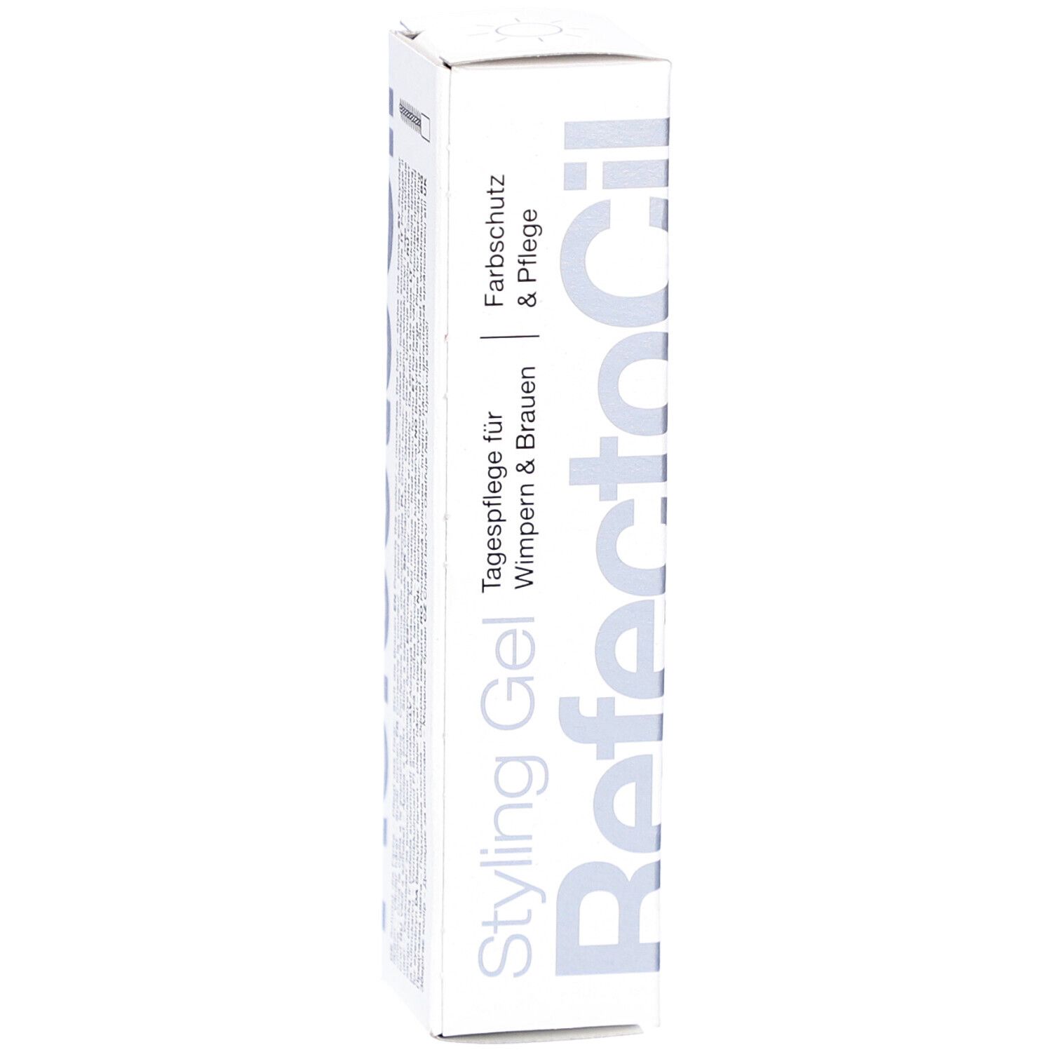 Emballage de gel coiffant. Boîte blanche avec nom et texte du produit. Protection de la couleur et soin.