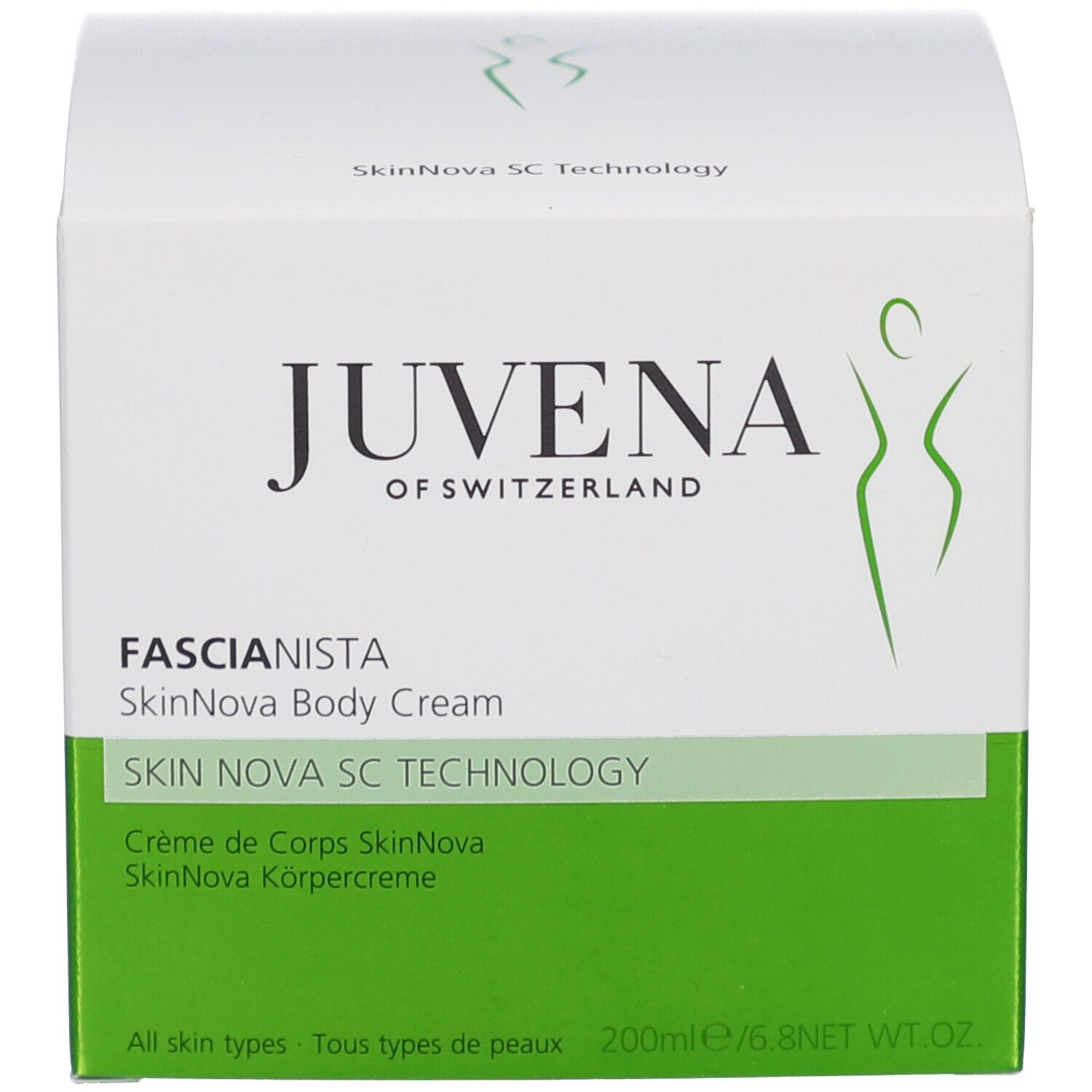 Emballage du produit. Inscription: Juvena, Fascionista SkinNova Body Cream.